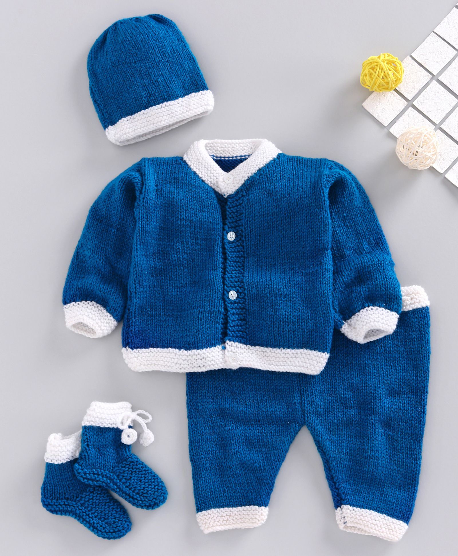 usha enterprises Usha Enteprises Full Sleeves Solid Sweater With Pants & Cap With Booties - Blue-picture-23