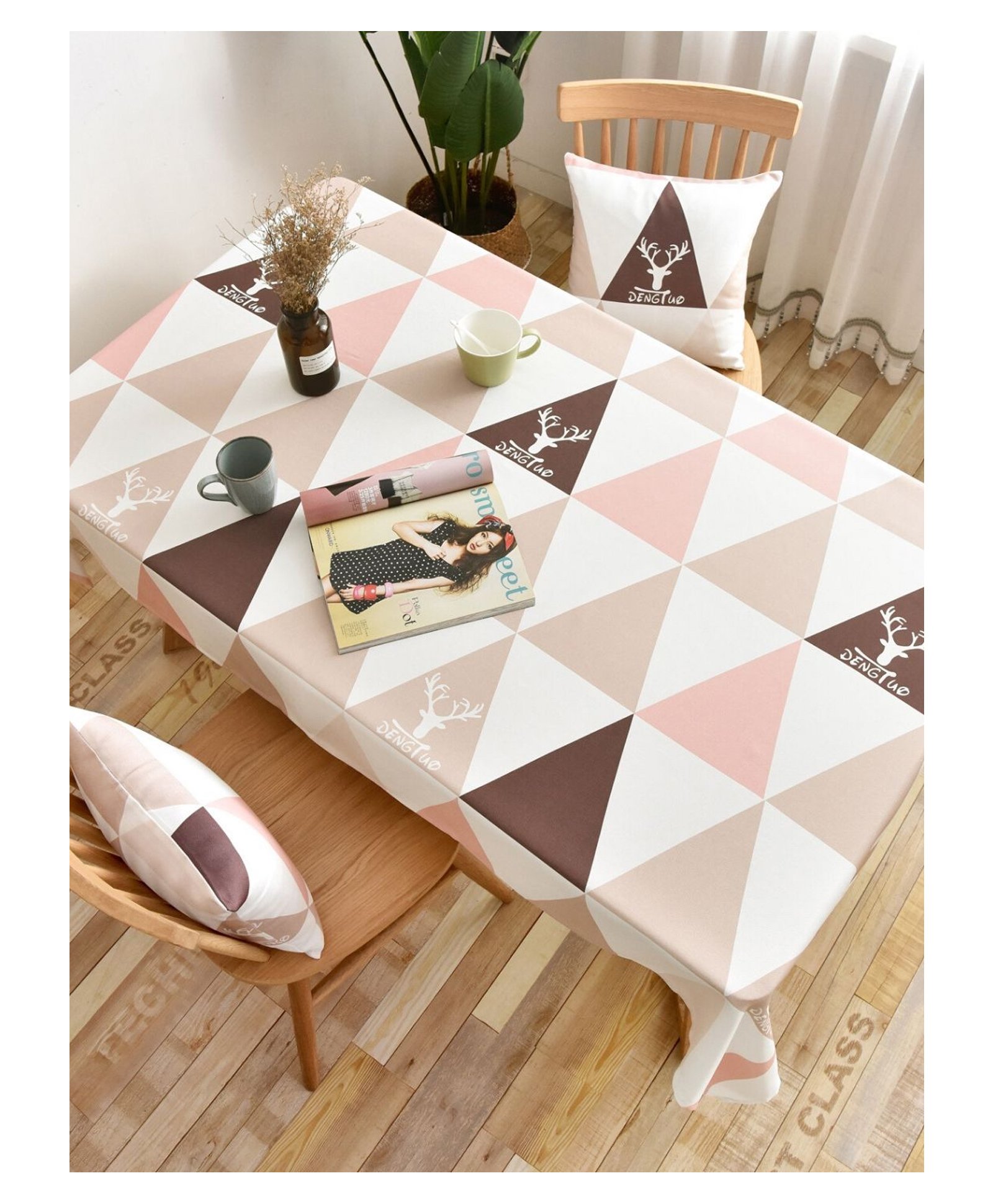 Elementary 100% Cotton Printed 6 Seater Table Cover - Pink-image-40
