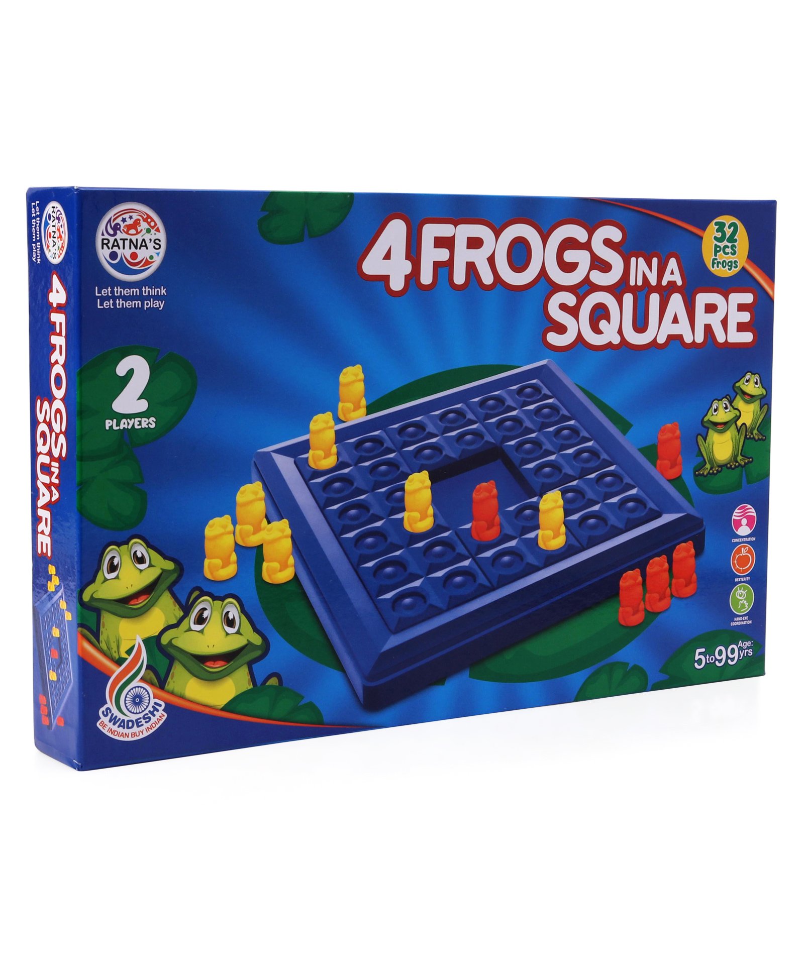 Ratnas 4 Frogs In A Square Board Game Multicolor - 32 Pieces