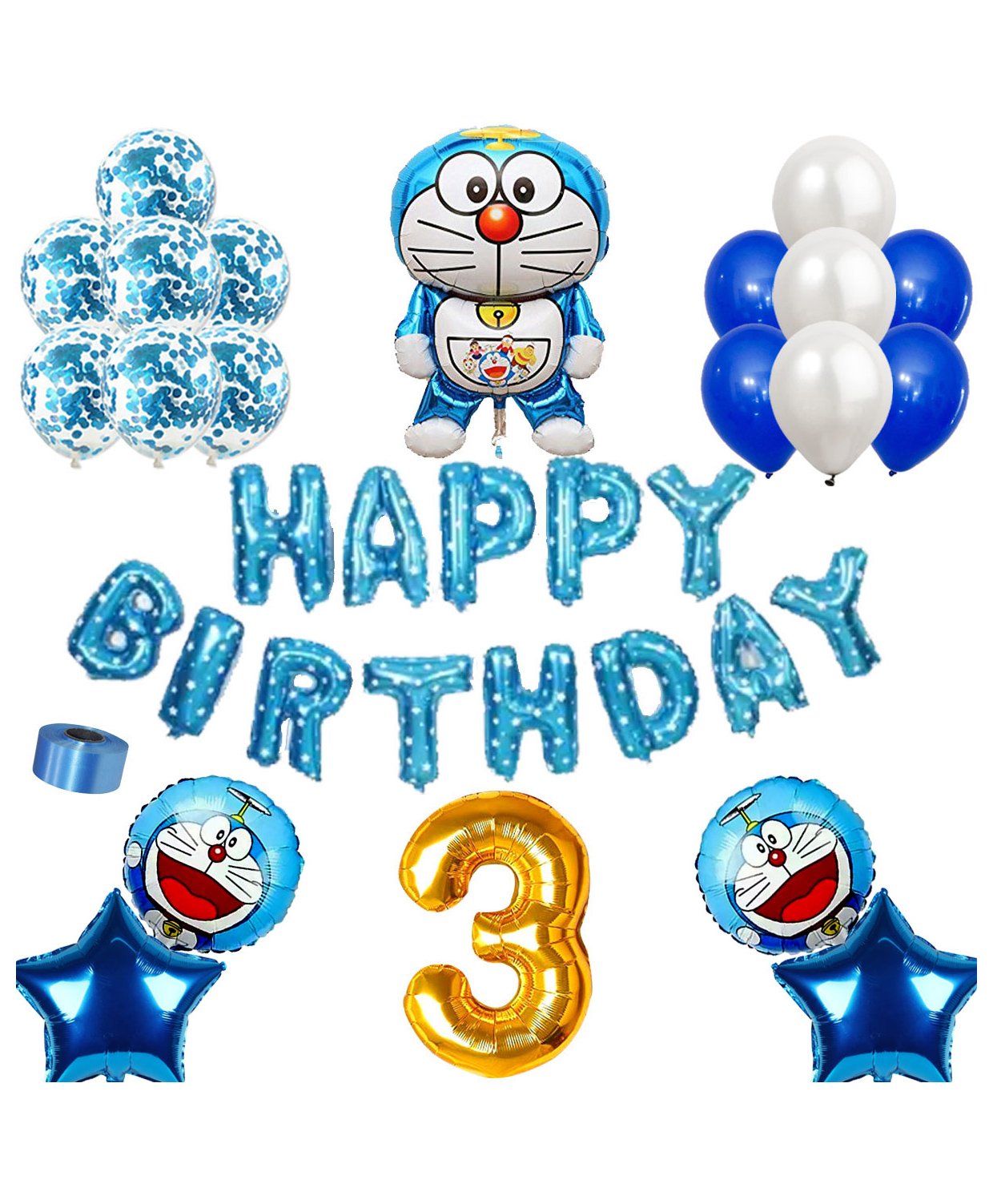 Shopperskart Doraemon Theme Third Birthday Balloons Decoration Combo Kit  Multicolor - Pack of 50-image-4
