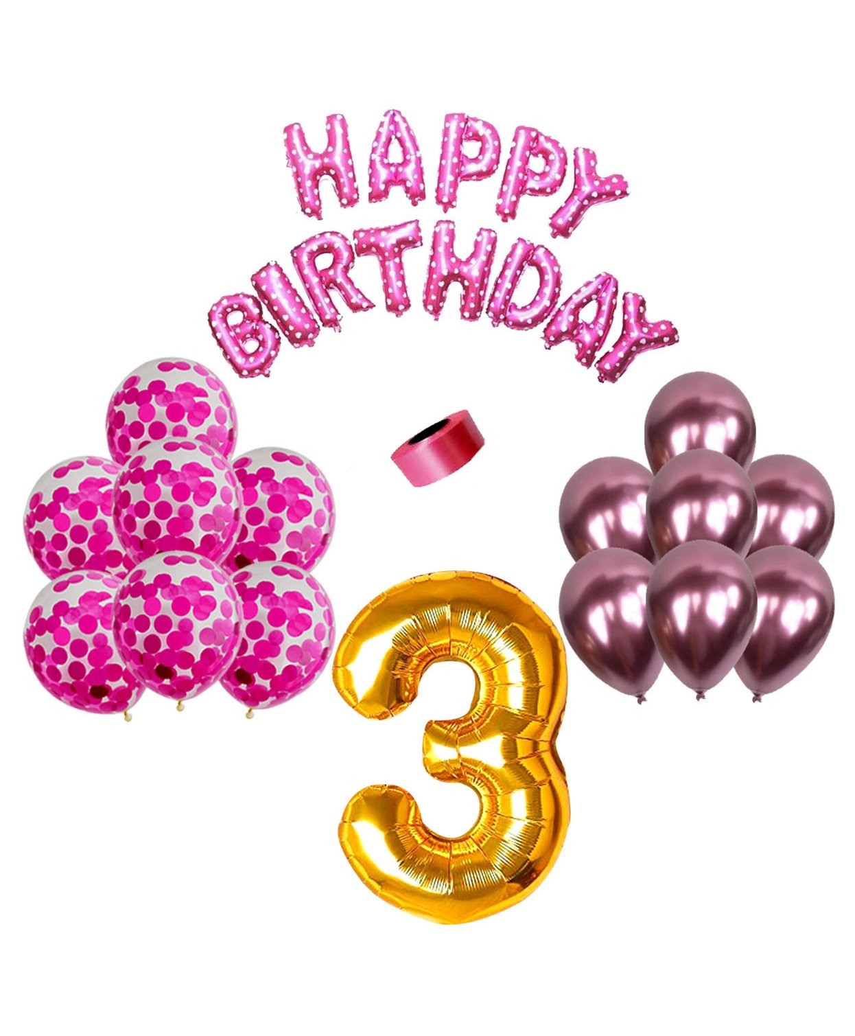 Shopperskart 3rd Birthday Balloon Decor Kit Pink - Pack Of 30-image-13