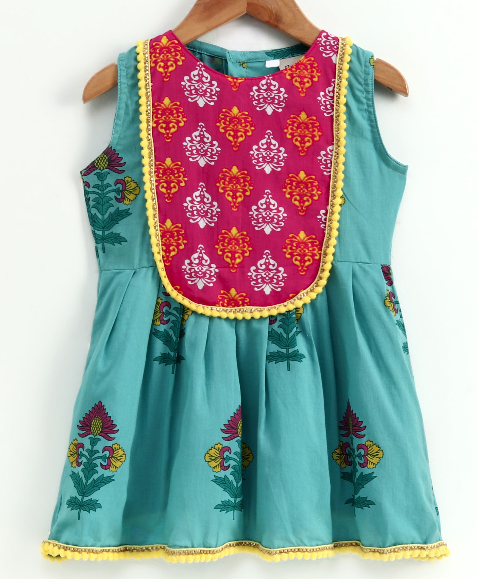 BownBee Sleeveless Flower Print Dress - Blue-image-4