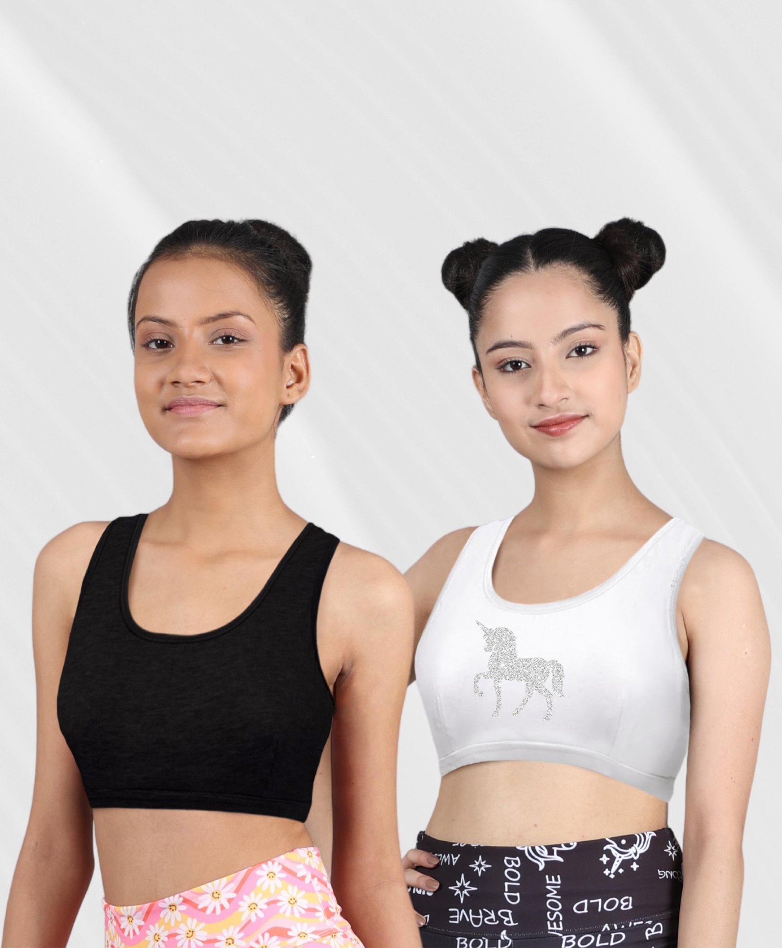 D'chica Set of 2 Horse Print Non Padded Non Wired Beginner Bras - White Black-picture-12