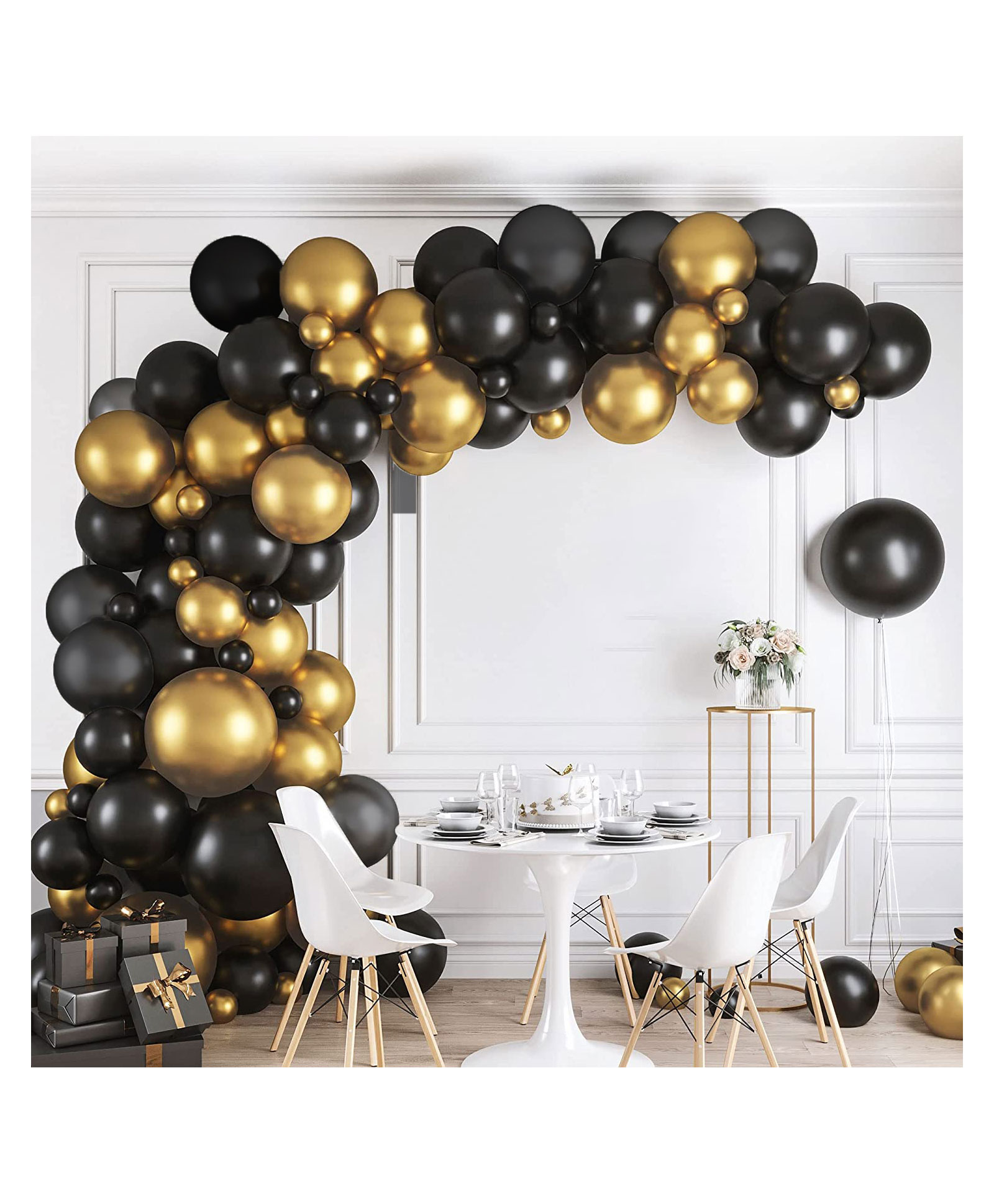 Funcart 8 Inch Metallic Latex Balloons Black Gold - Pack of 50-image-44