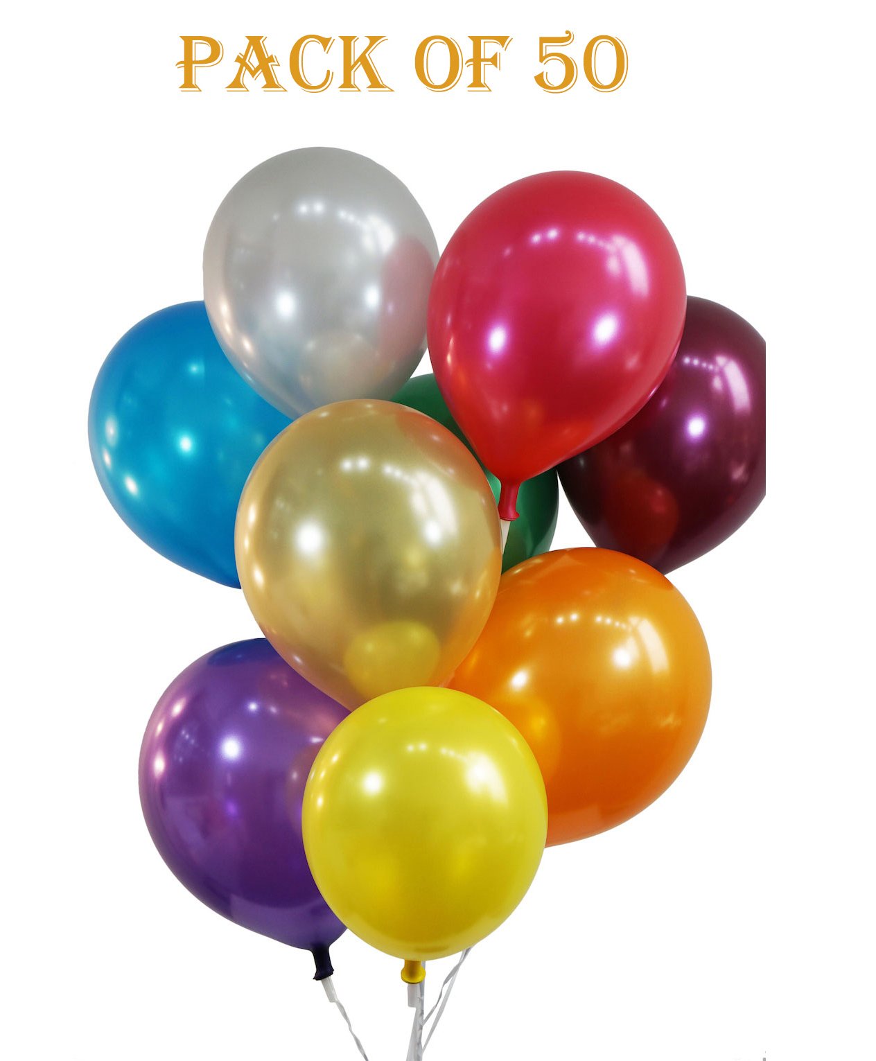Funcart 8 Inch Metallic Latex Balloons Multicolor - Pack of 50-image-40