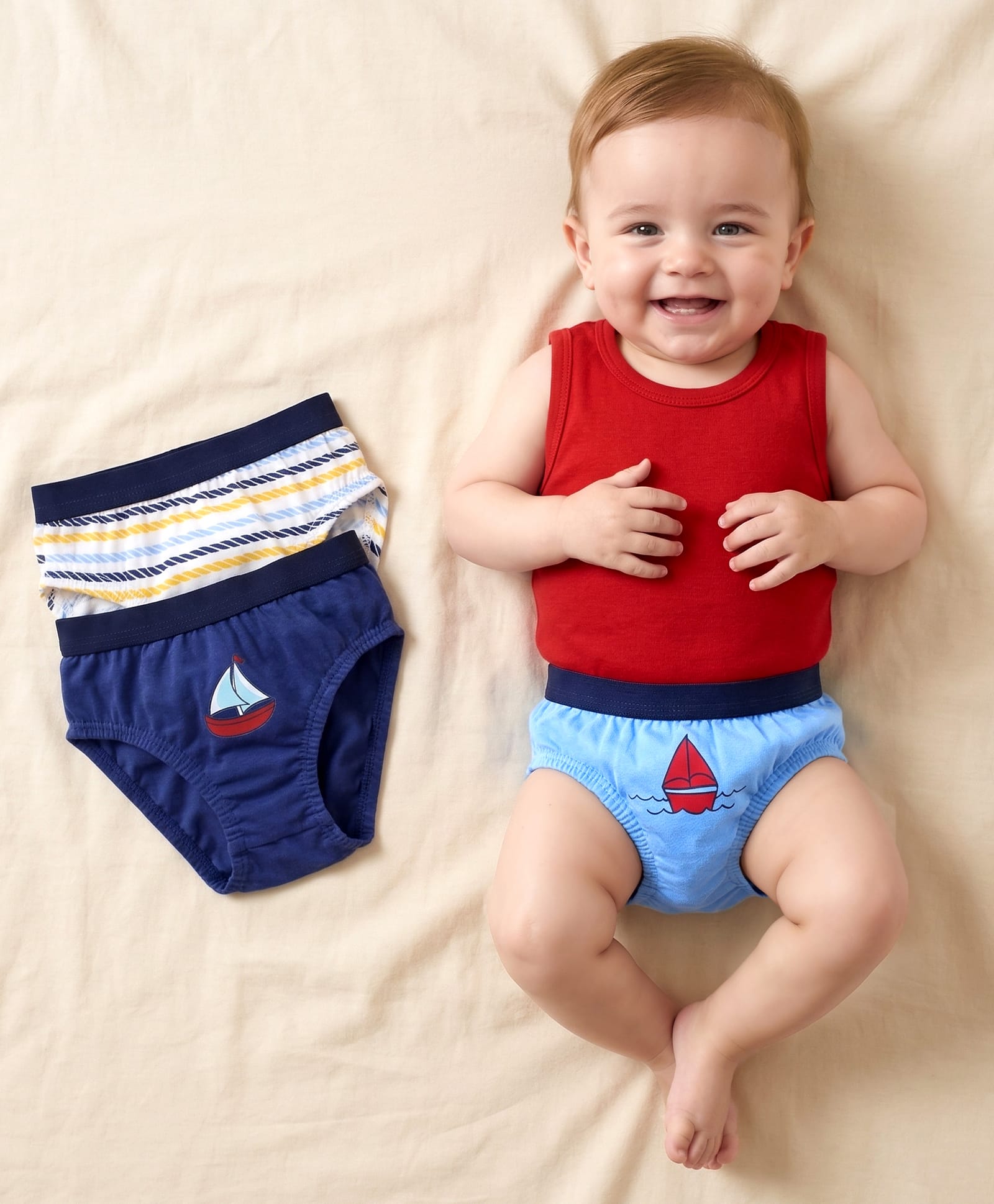 Babyoye Cotton Briefs Ship Print Pack of 3 - Blue White-image-42