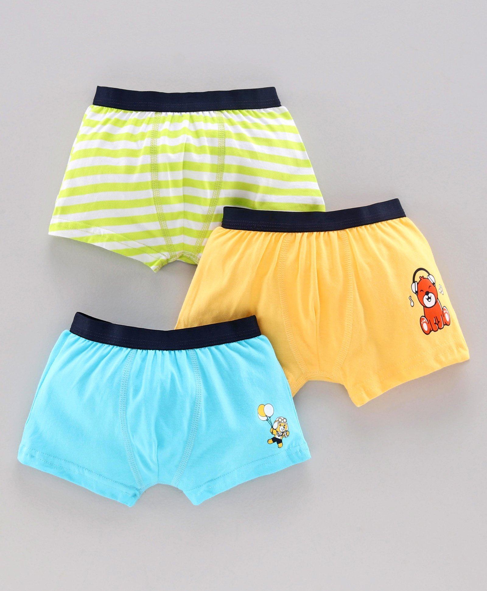 Babyoye Cotton Trunks Pack of 3 - Green Yellow Blue-image-1