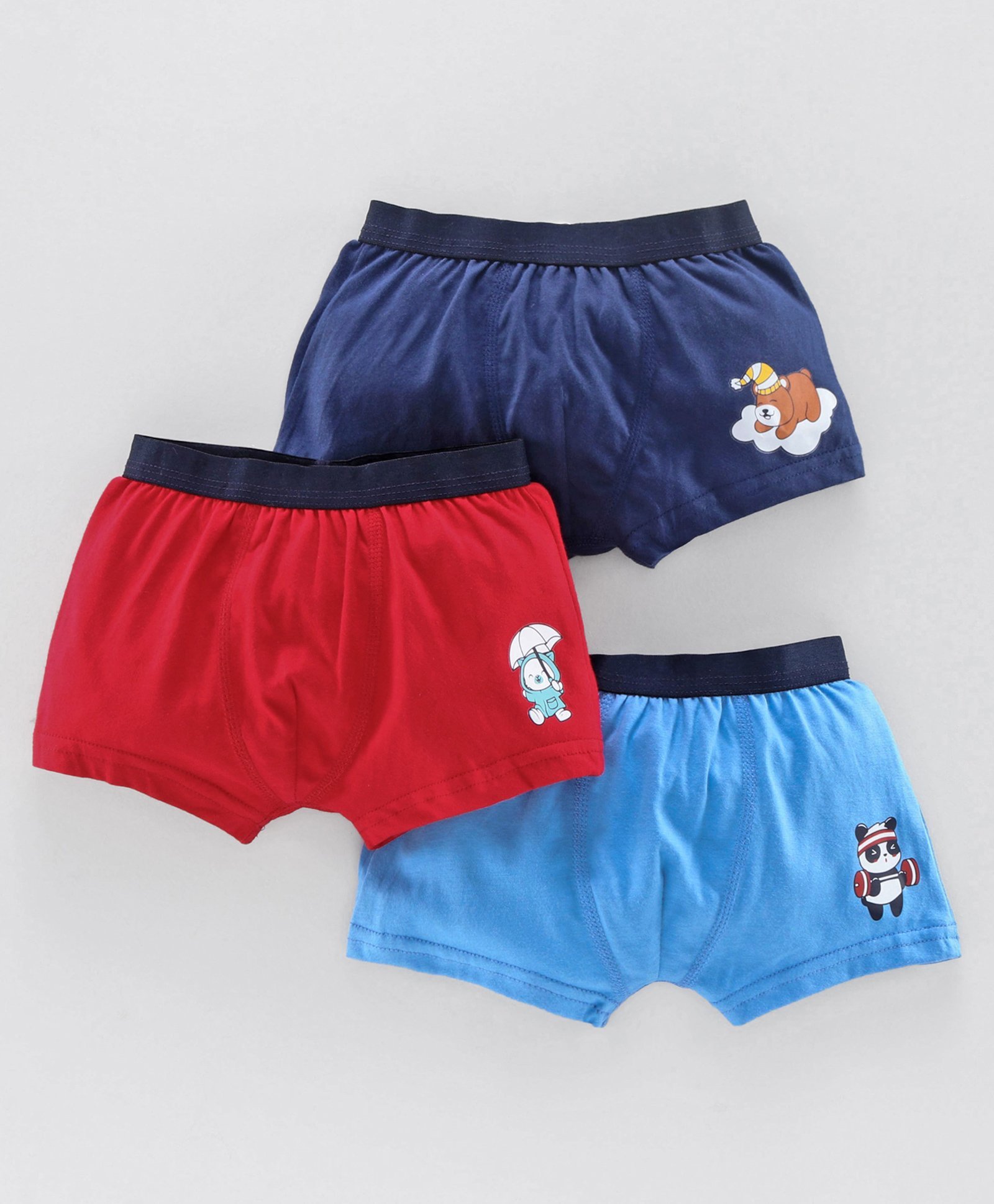 Babyoye Cotton Trunks Multiprint Pack of 3 - Blue Red-image-21