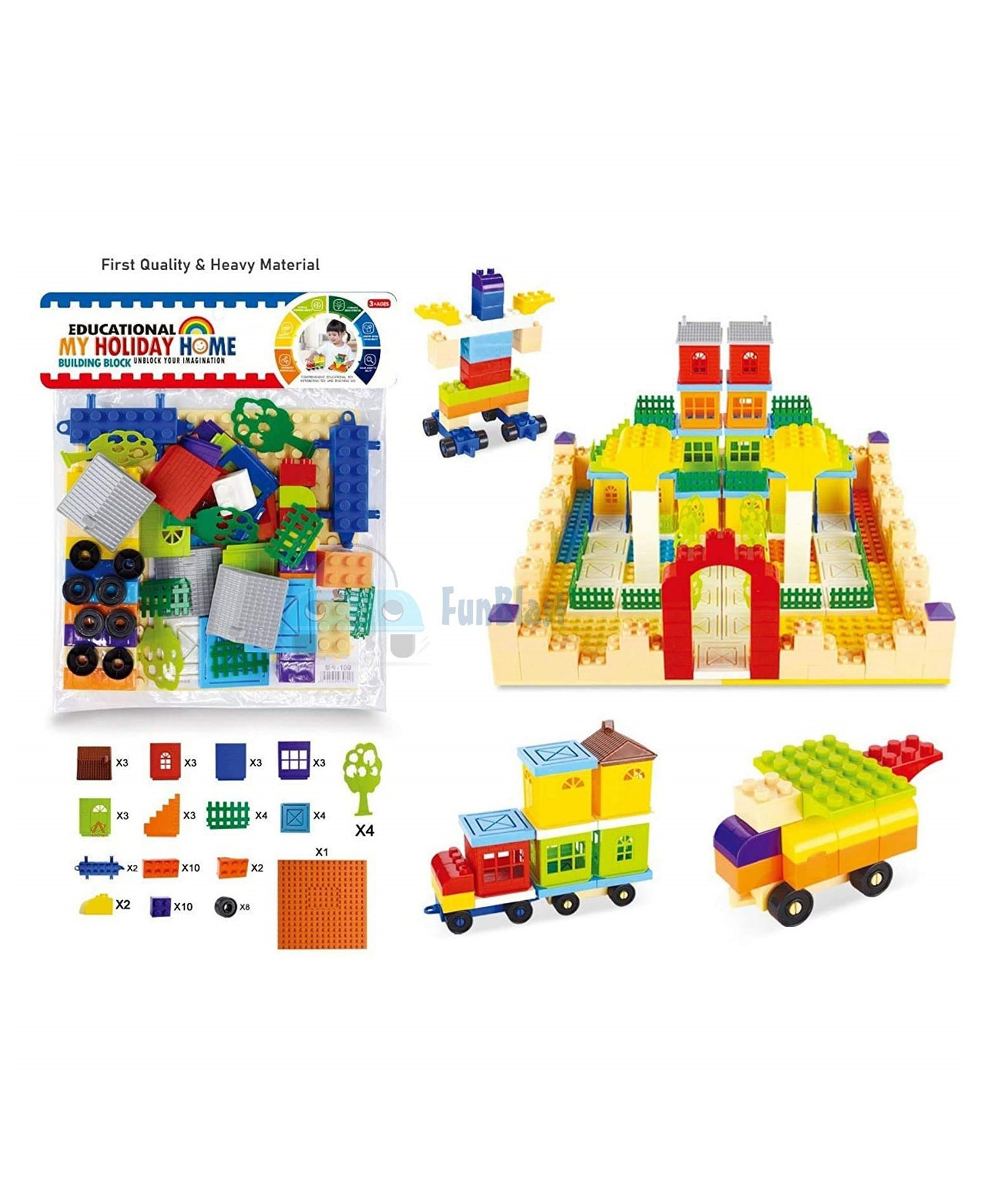 FunBlast DIY House Building Blocks with Baseplate 65 Pieces - Multicolor-image-20