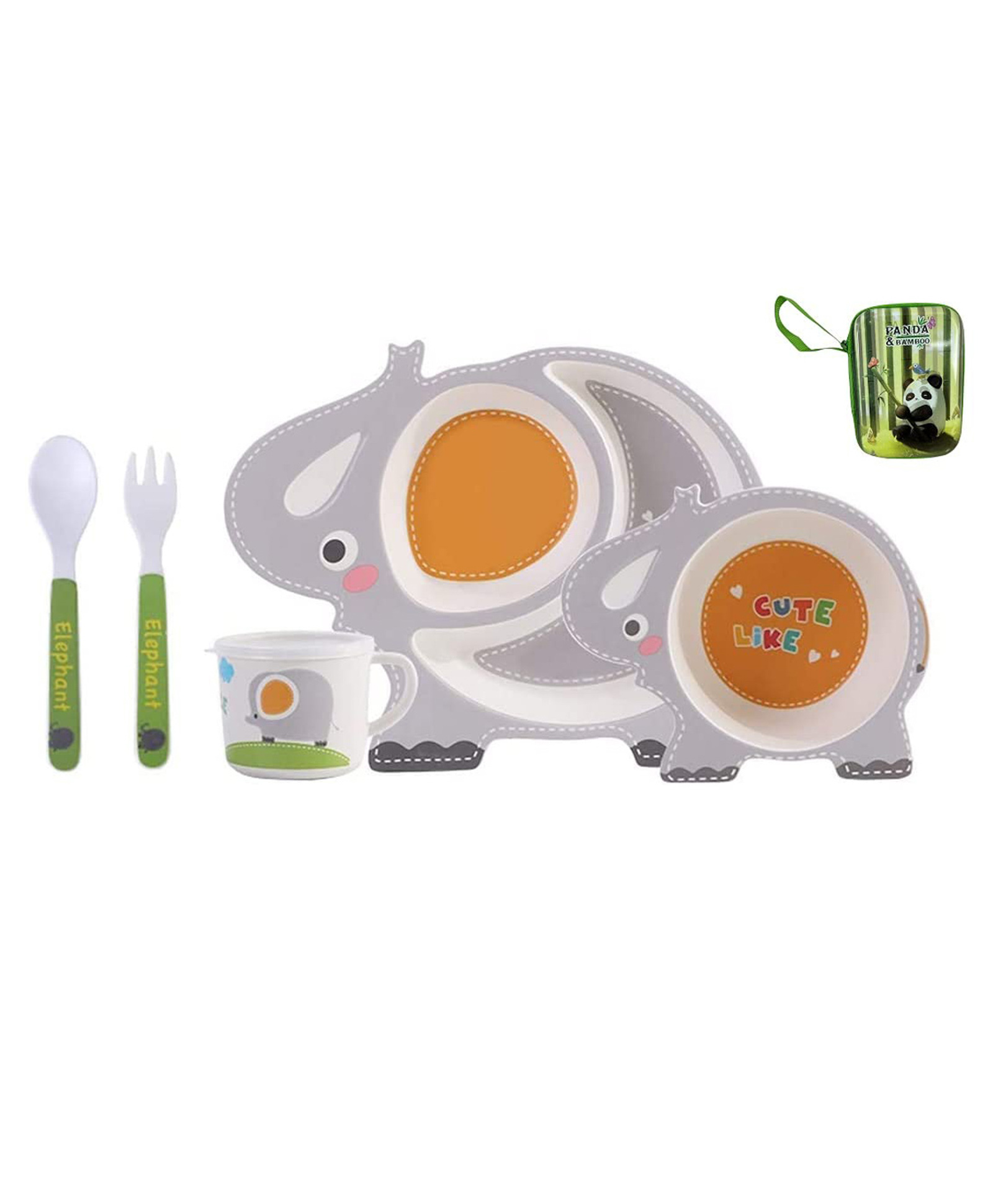 FunBlast Bamboo Fibre Elephant Theme Dining Set of 5- Multicolor-picture-13