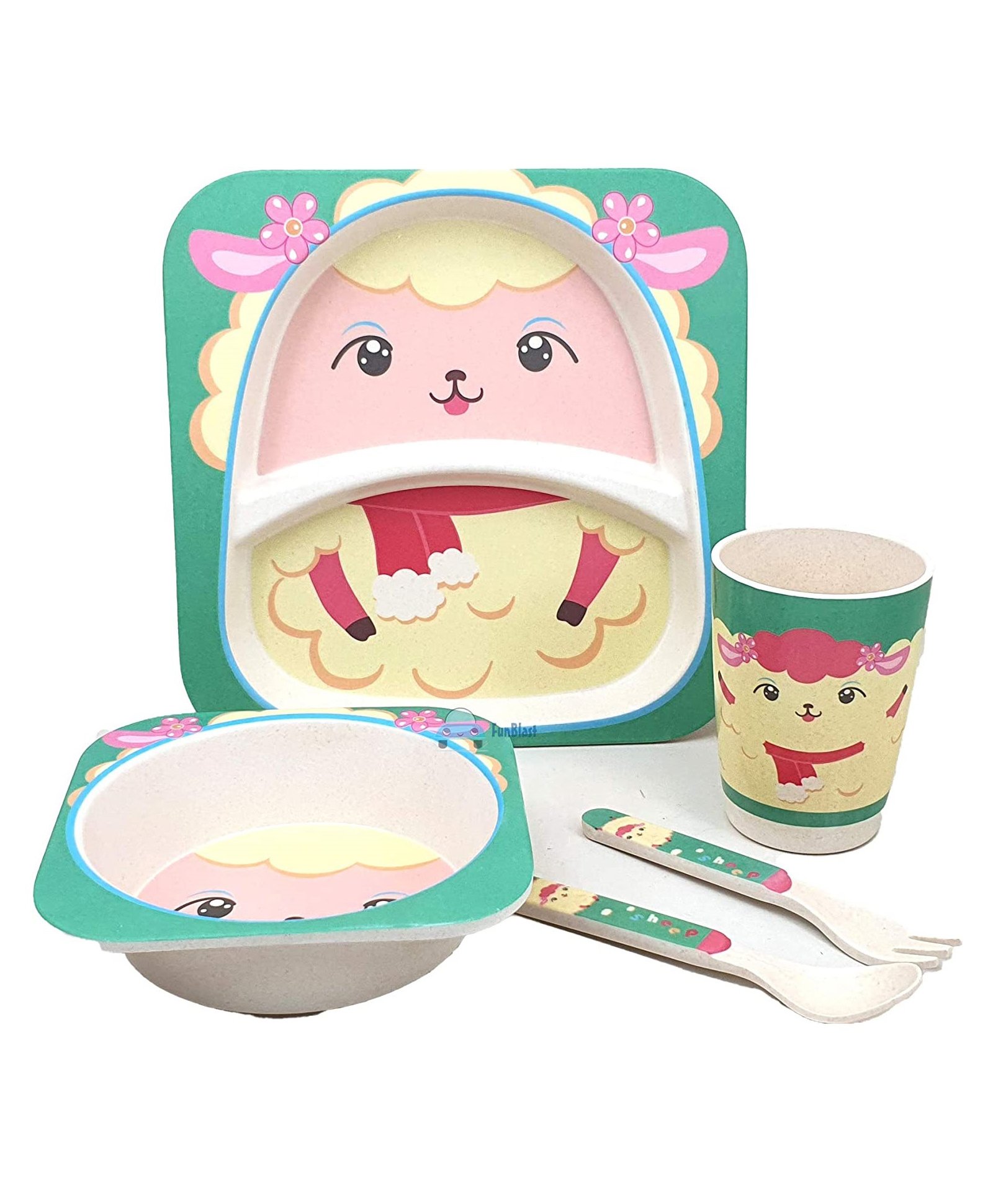 FunBlast Bamboo Fibre Dining Set Sheep Print Pack of 5 - Multicolour-picture-19