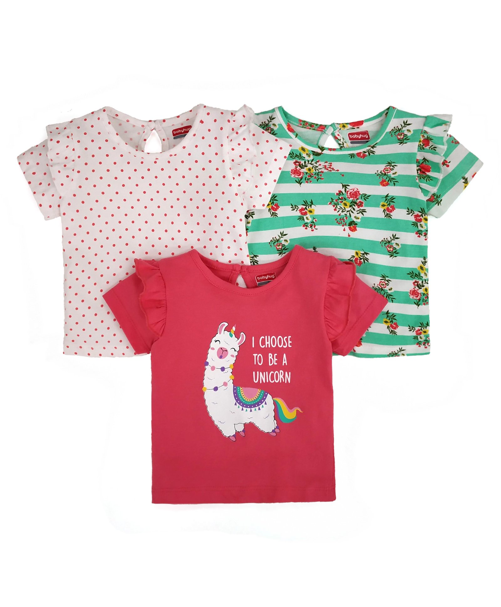 Babyhug Half Sleeves Printed Tee Pack of 3 - Pink Green-image-27