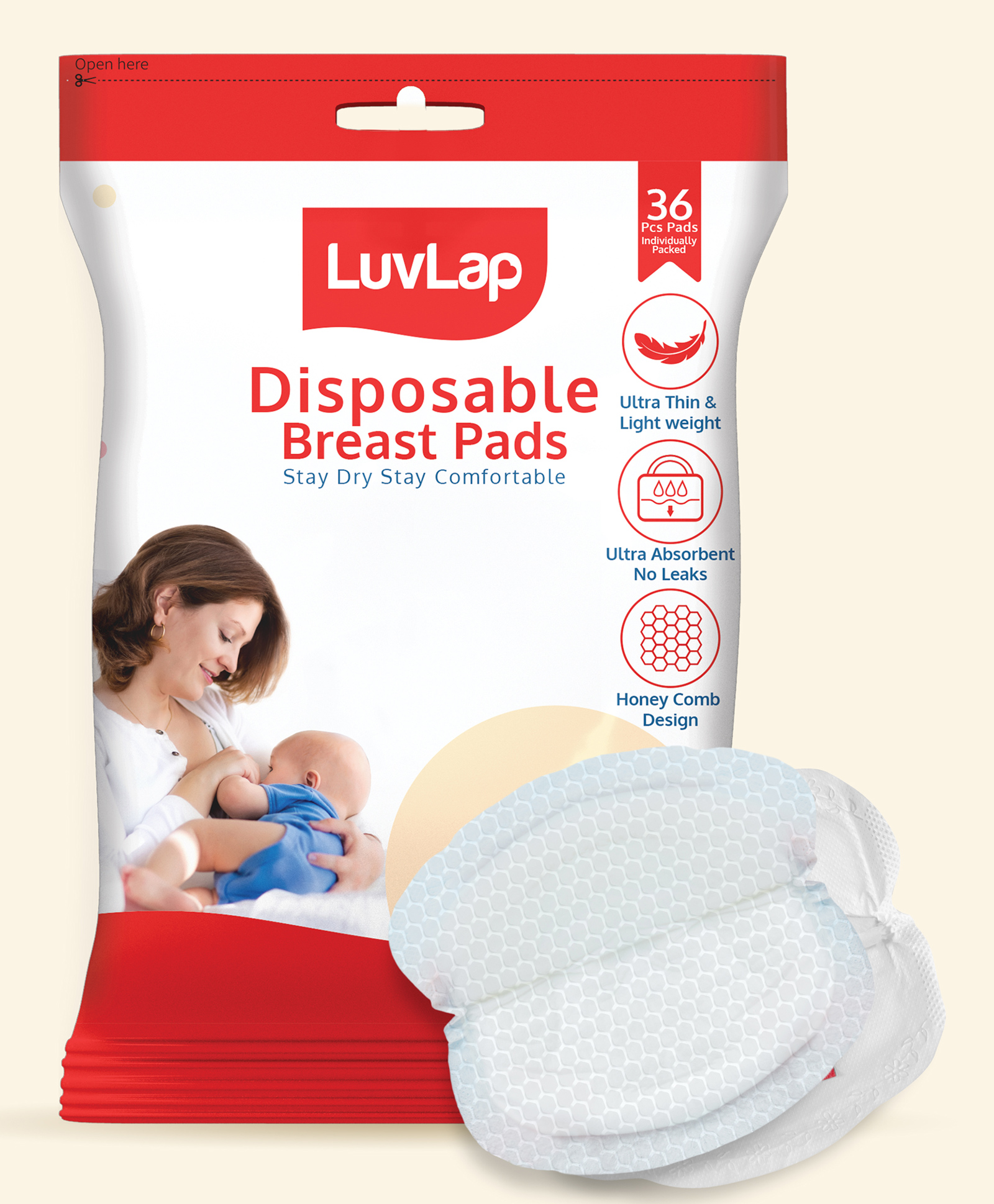 LuvLap Ultra Thin Disposable Breast Pads White - 36 Pieces-image-42