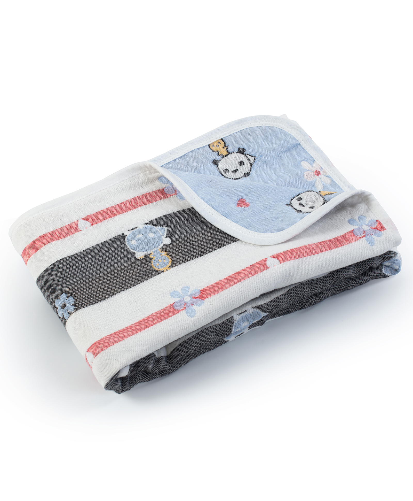 LuvLap 100% Muslin Cotton 6 layered Reversible Baby Quilt cum Wrapper Blanket - Blue Teddy-picture-26