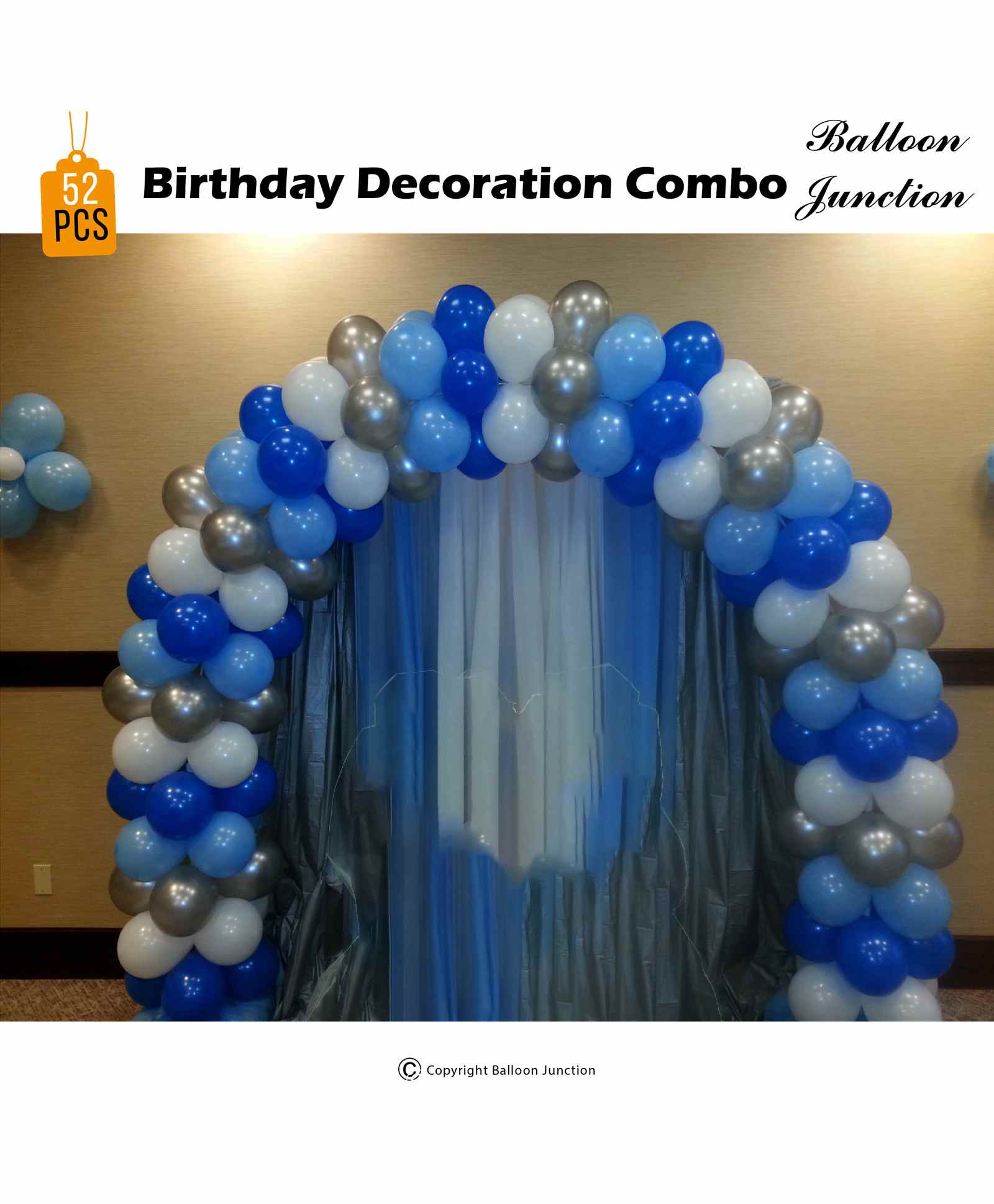 Balloon Junction Birthday Decoration Latex Balloons Blue White Silver - Pack of 52-image-48