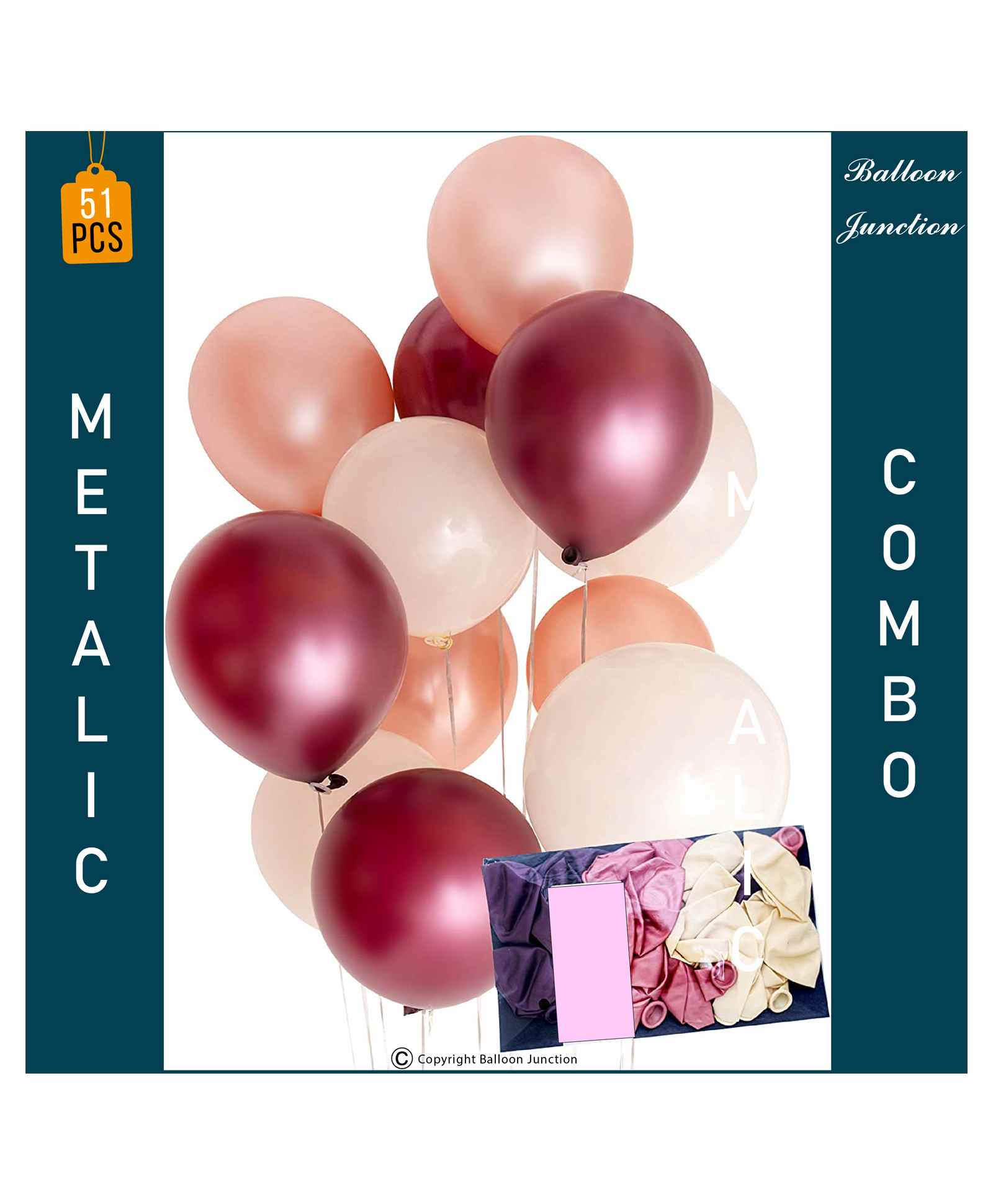 Balloon Junction Burgundy , Metallic Rose Gold , Pastel Cream  Balloons - Pack of 51-image-47