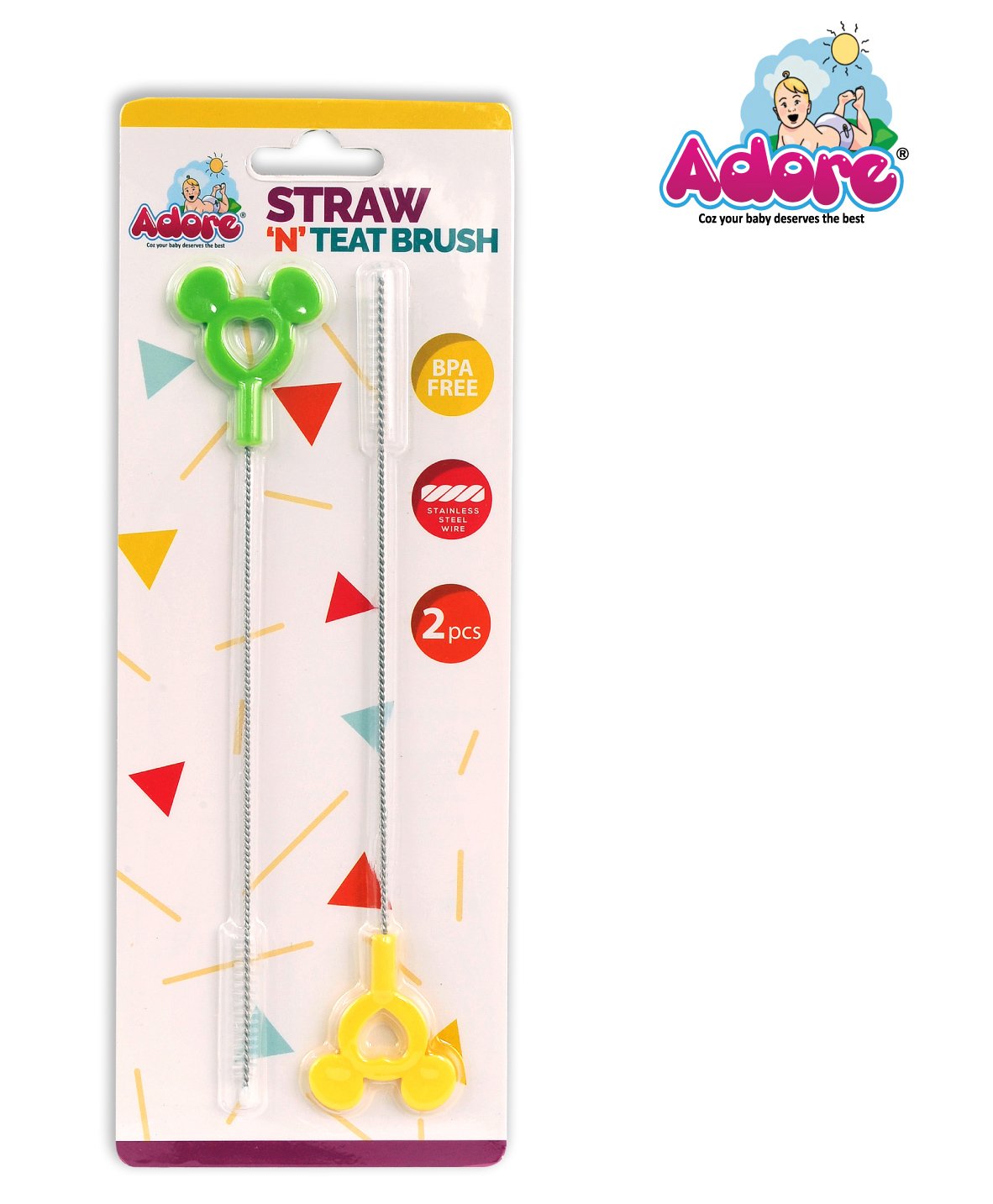 Adore Straw And Teat Brush Pack of 2 - Green Yellow