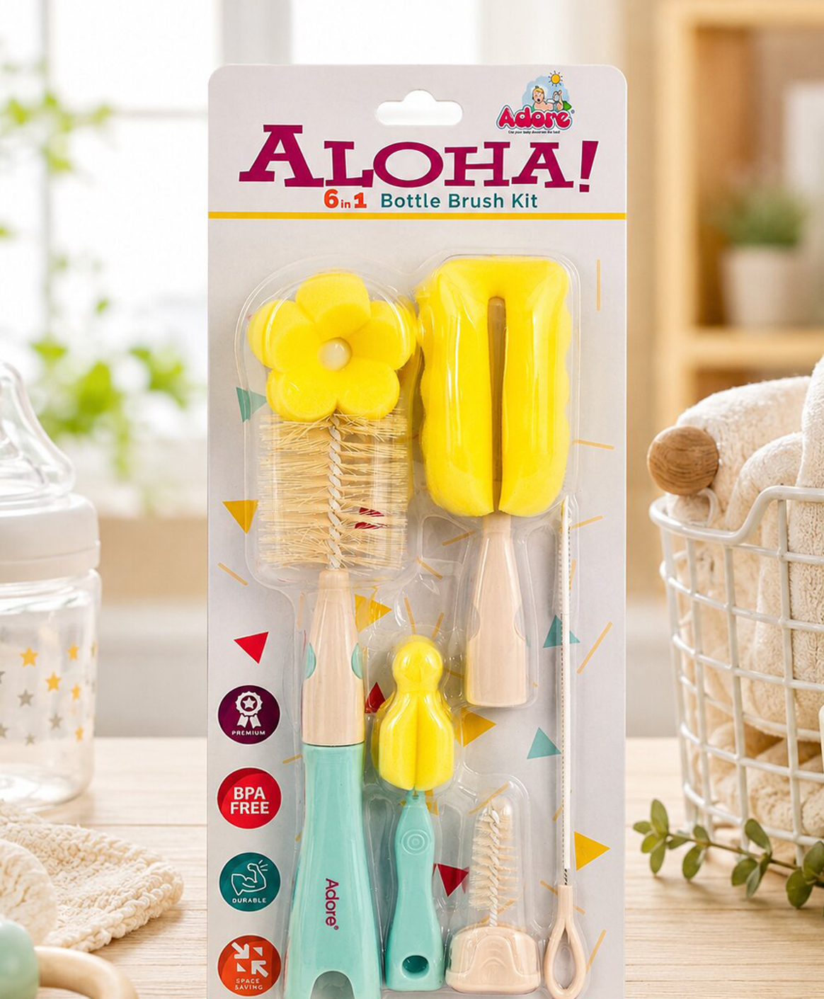 Adore Aloha 6 in 1 Bottle Cleaning Brush Kit - (Colour May Vary)-picture-17