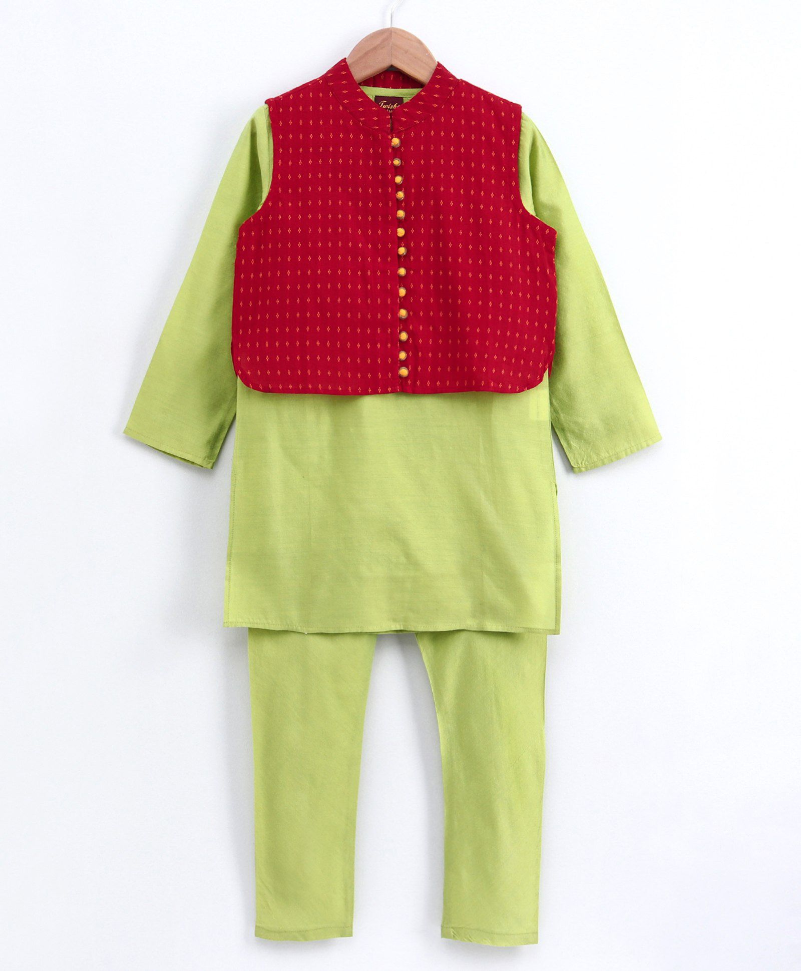 Twisha Full Sleeves Solid Kurta With Jacket & Pajama - Lemon Green-picture-28