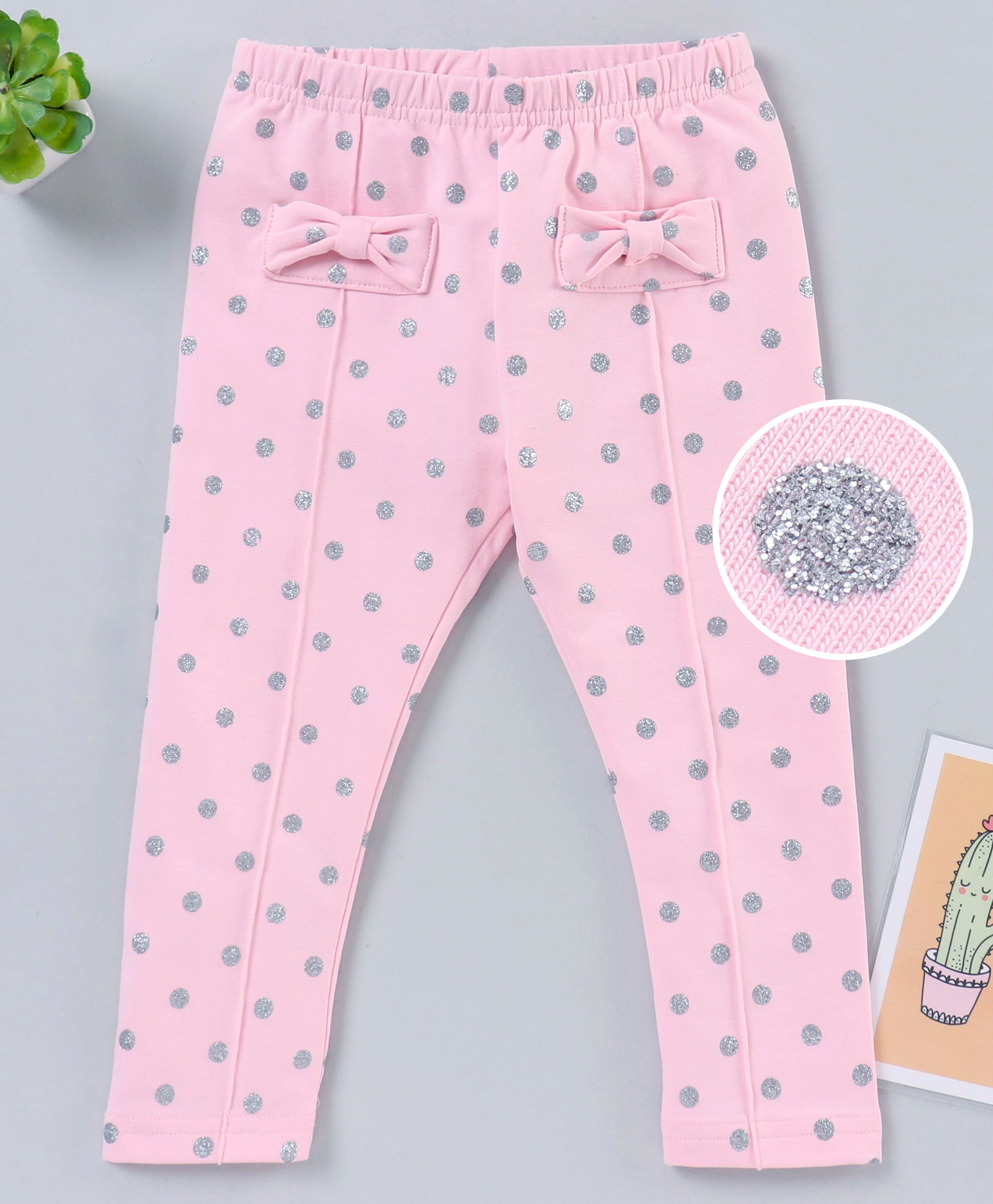 Babyoye Full Length Polka Dot Print Leggings - Pink-image-24