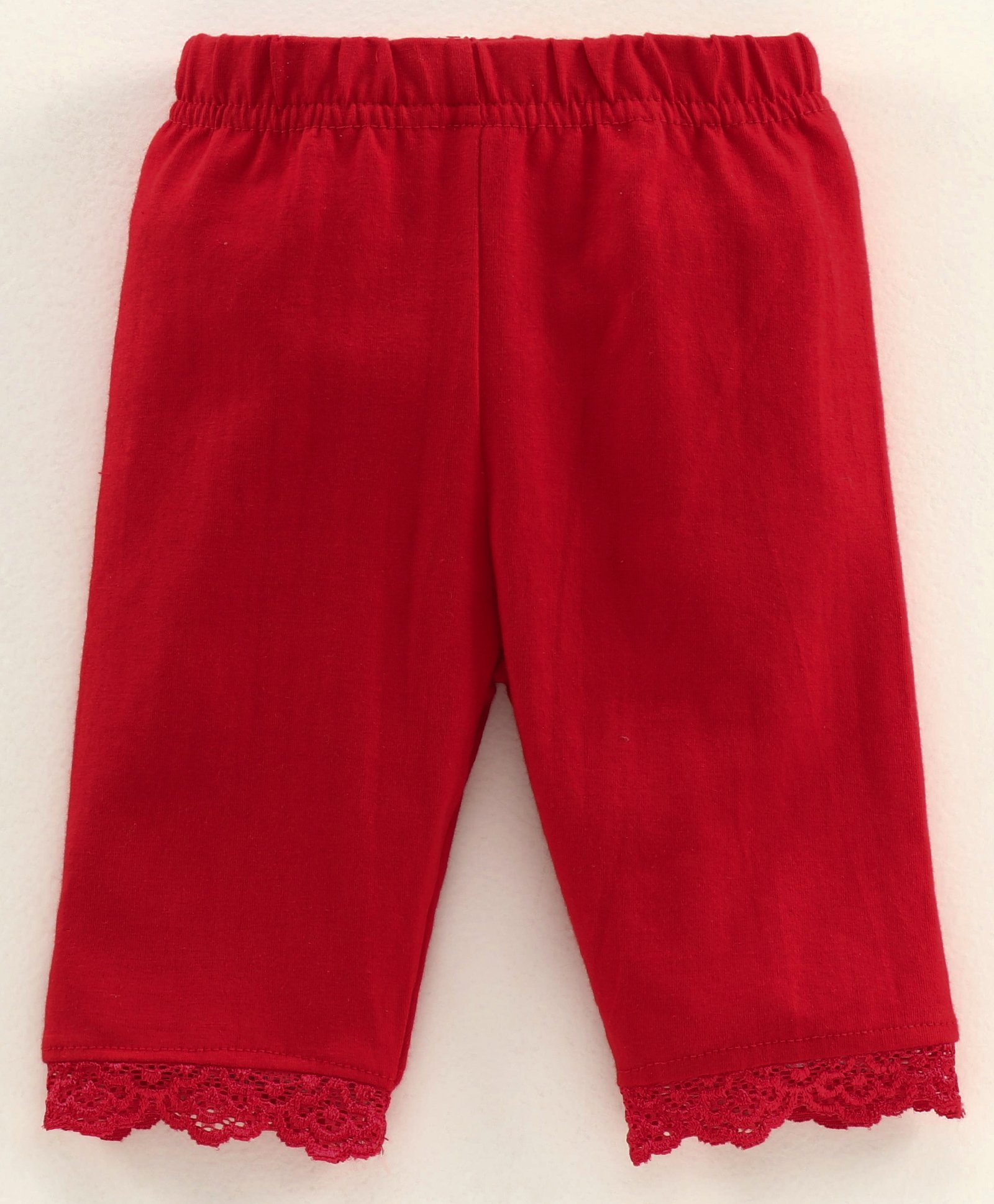 Babyhug Lace Border Three Fourth Leggings - Red-picture-16