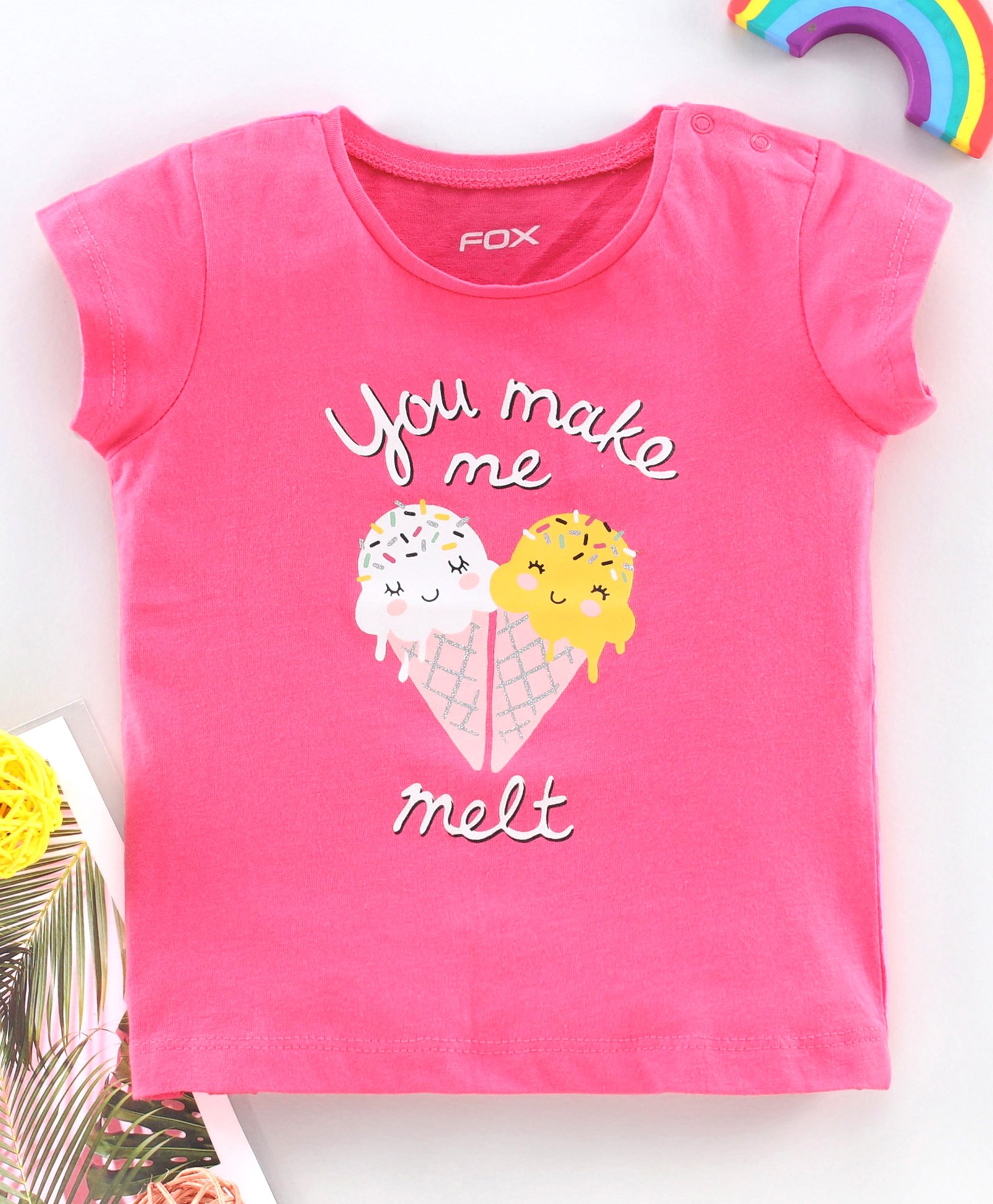 Fox Baby Half Sleeves Tee Ice Cream Print - Pink-image-33