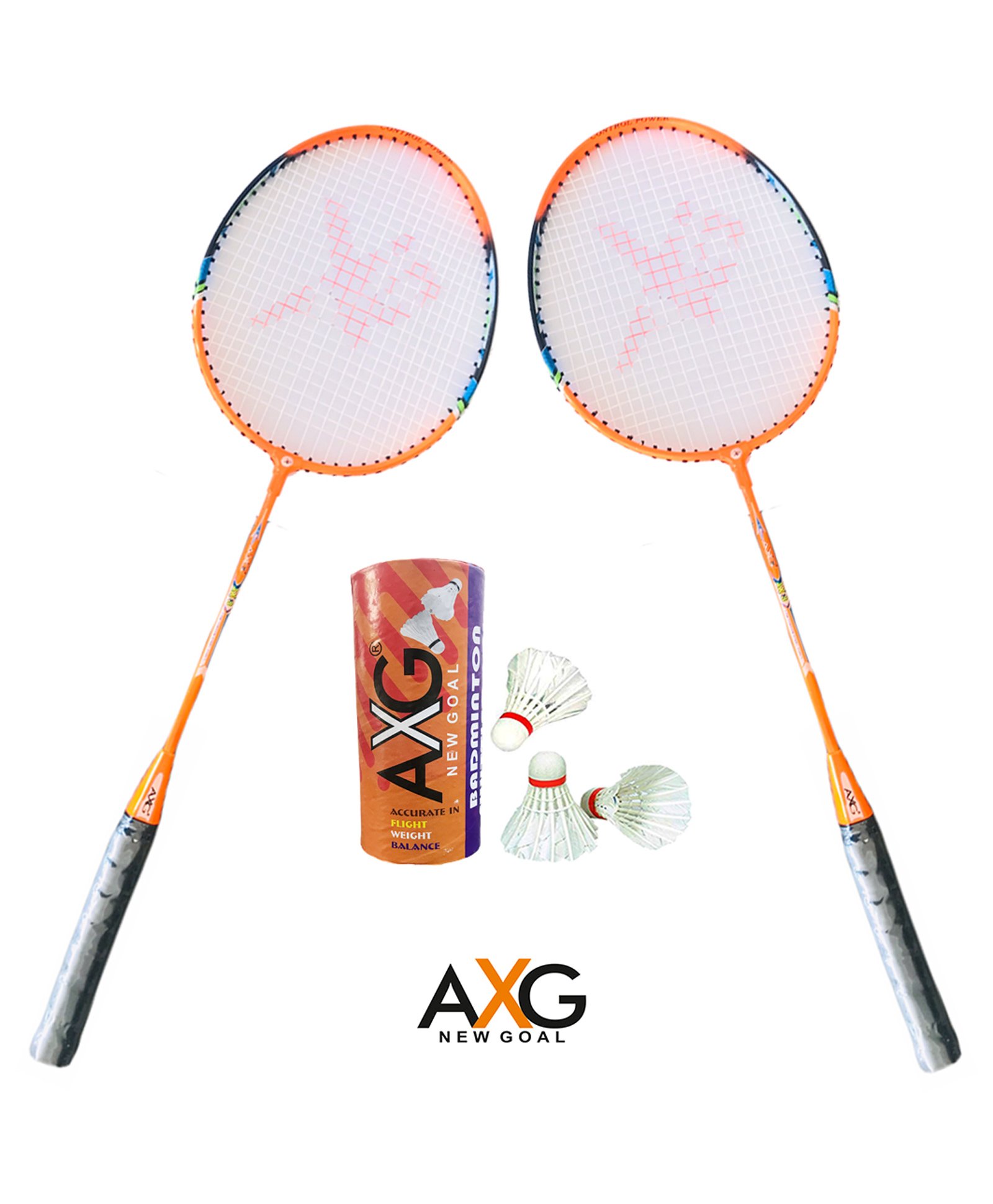 AXG New Goal Badminton Racket with 3 Shuttlecocks - Orange Blue-picture-24