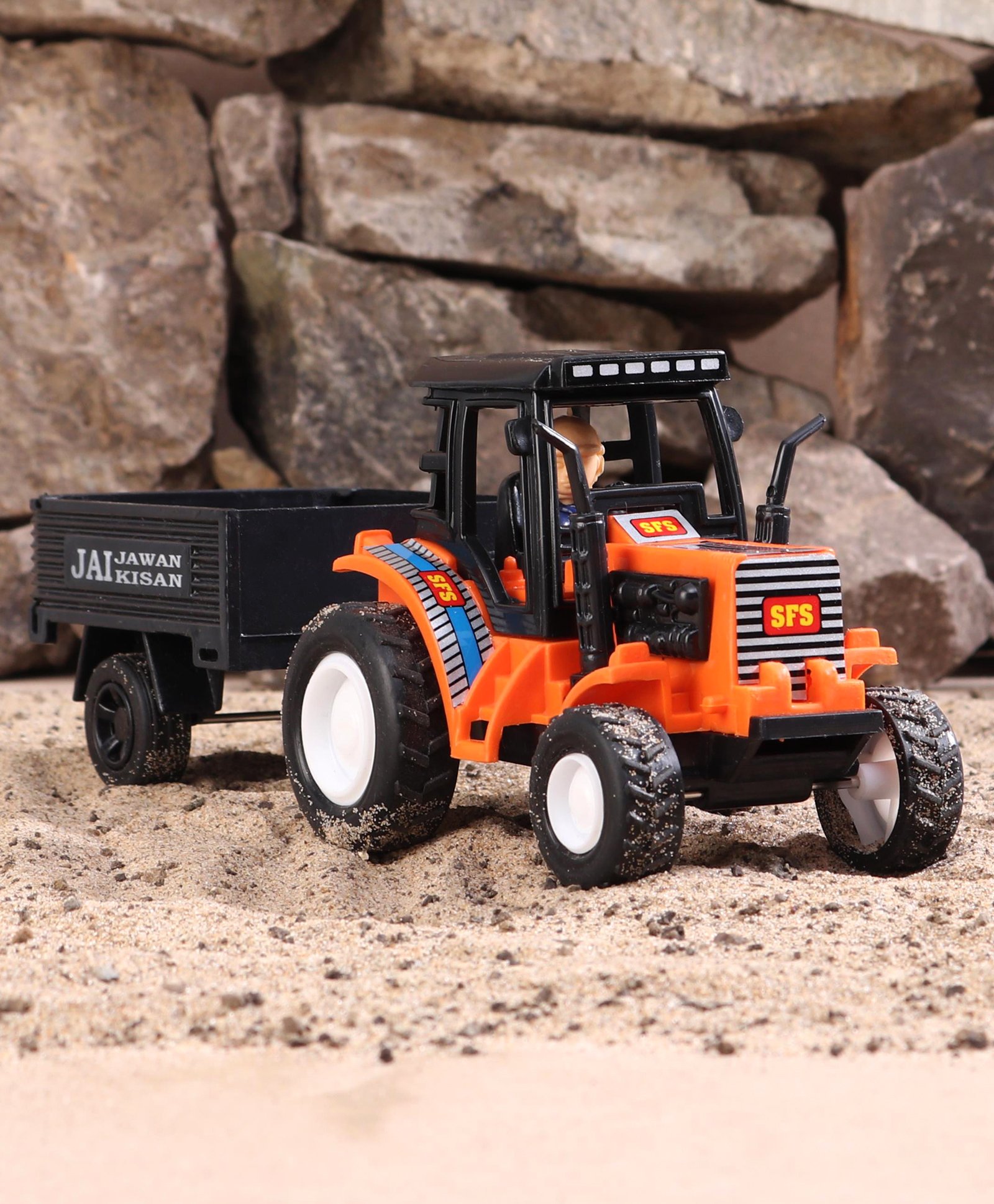Shinsei Pull Back Tractor With Trolley - Orange-picture-17