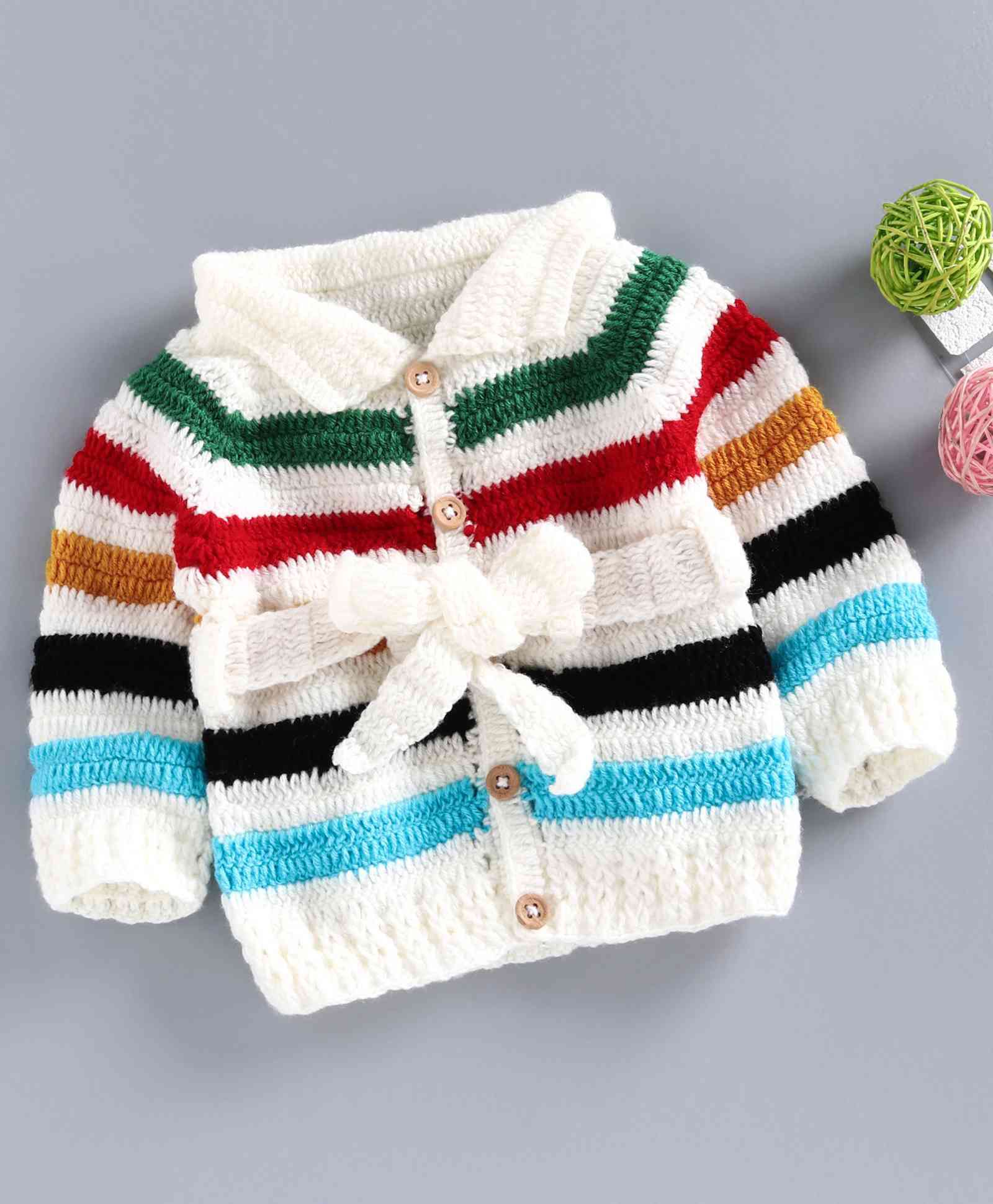 USHA ENTERPRISES Full Sleeves Striped Sweater - White-picture-15