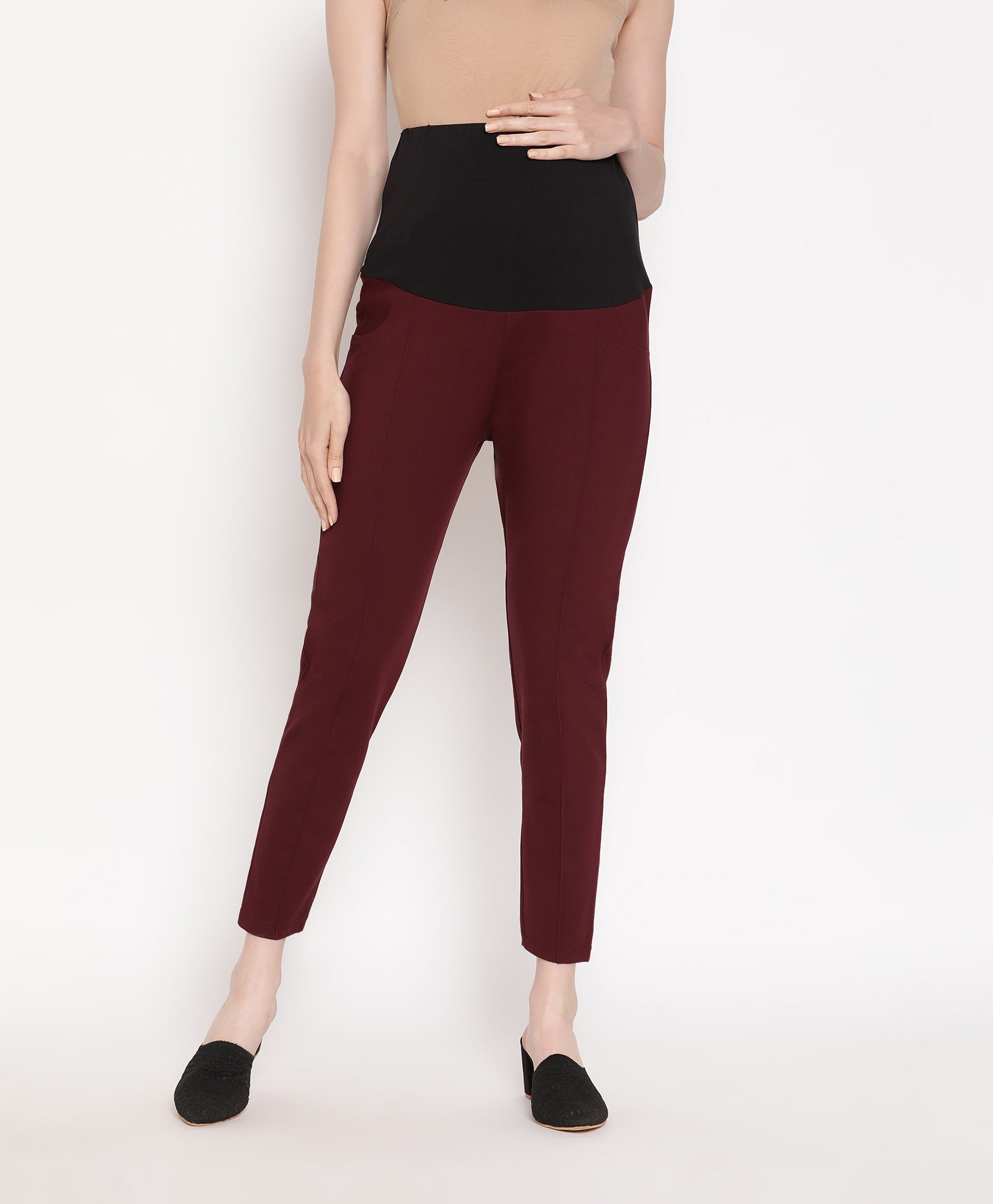 Bella Mama Full Length Maternity Jeggings with Pintucks - Dark Brown-picture-19
