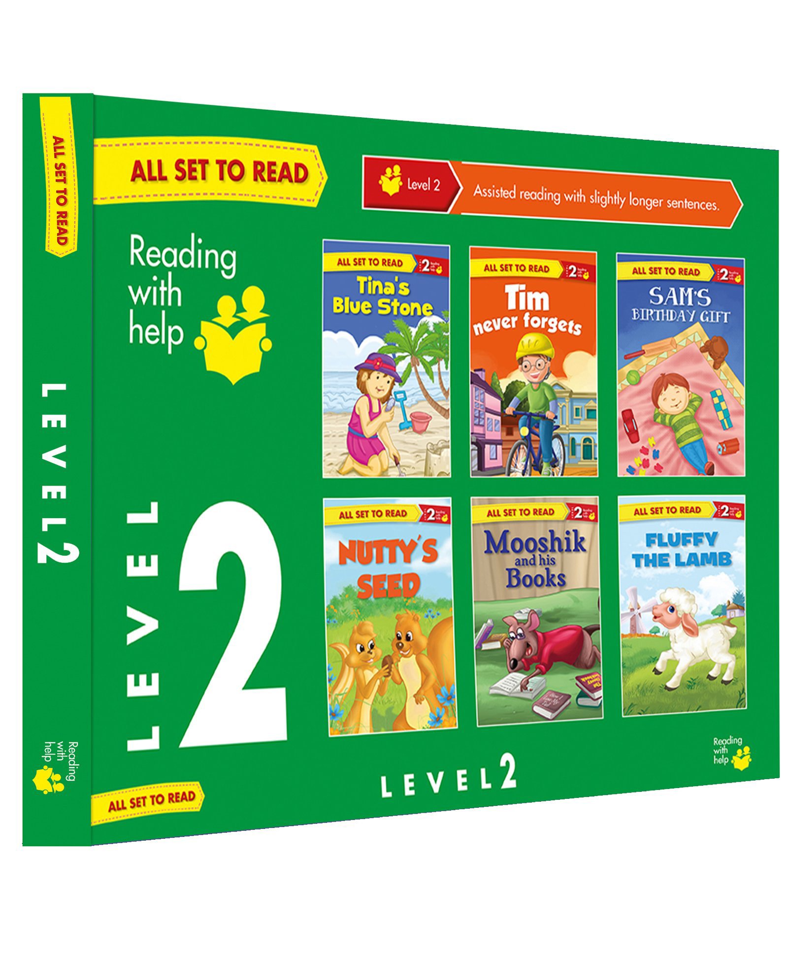 om books international All Set to Read Level 2 Assisted Reading with Slightly Longer Sentences Set of 6 Books Green Box - English-picture-19