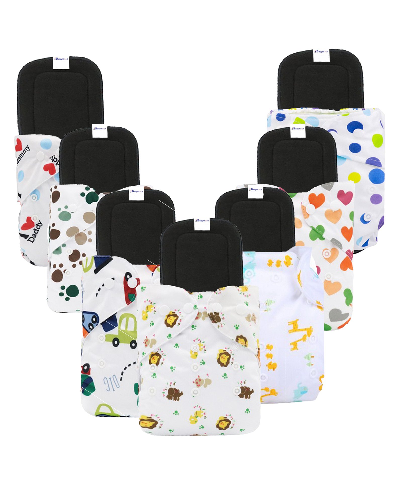 Babymoon Washable & Reusable Cloth Diaper Pocket With Grey Insert Pack of 7 - White Multicolour-image-33
