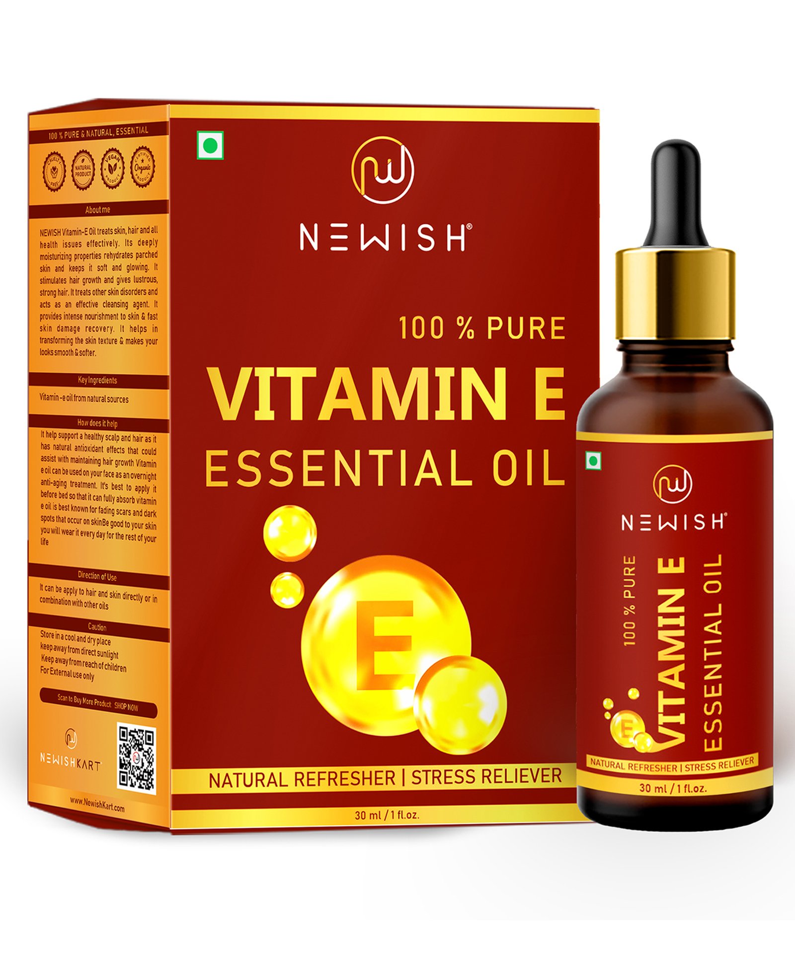 Newish® Vitamin E Oil for Hair Growth, Face, Body, Skin (Non capsule) -  30ml Online in India, Buy at Best Price from FirstCry.com - 8801044