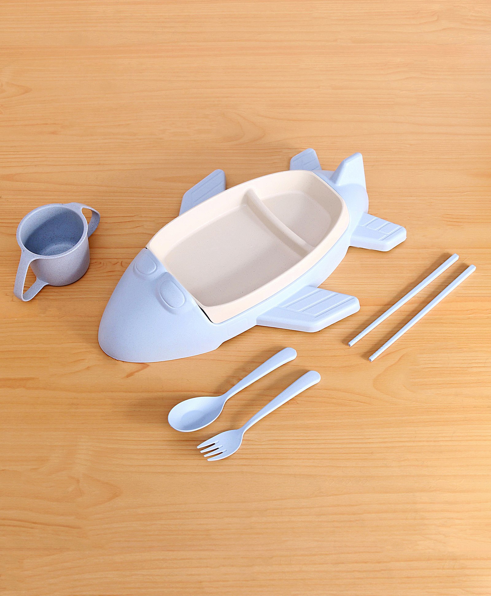 fab n funky Dolphin Shaped Wheat Straw Feeding Set Pack of 5 - Blue-picture-13