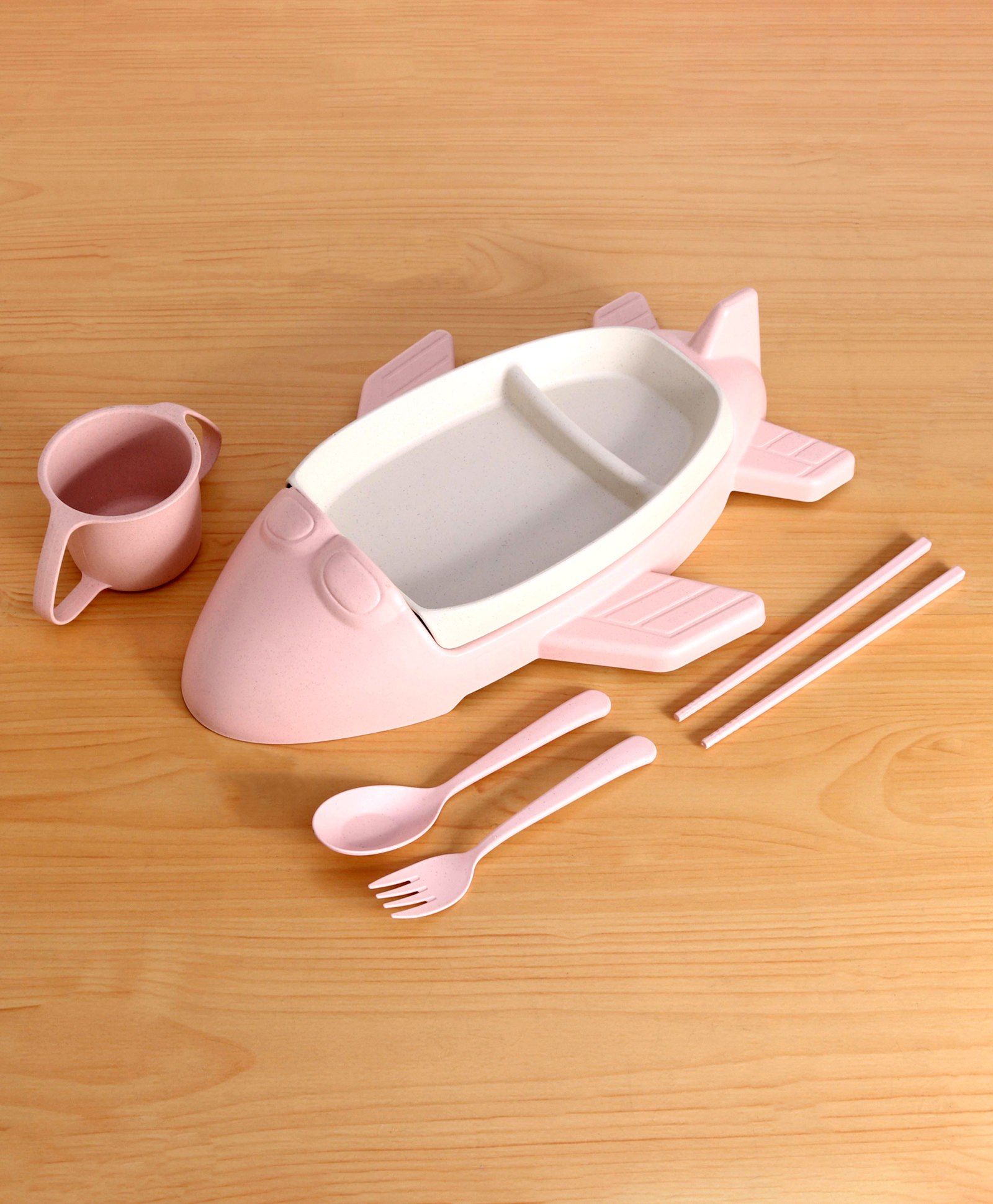 fab n funky Dolphin Shaped Wheat Straw Feeding Set Pack Of 5 - Pink-picture-16