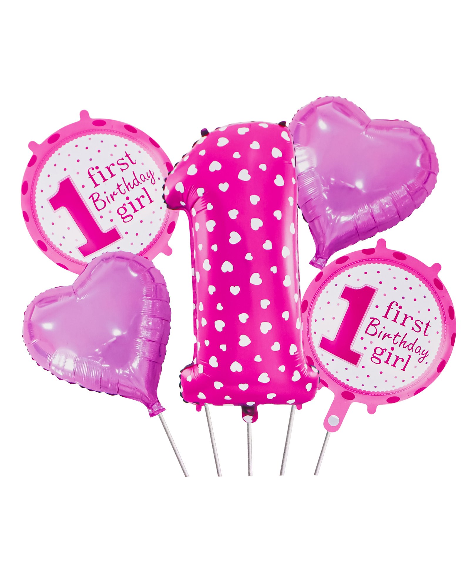 Fiddlerz 1st Birthday Foil Balloon Combo Pink - Pack of 5-image-5