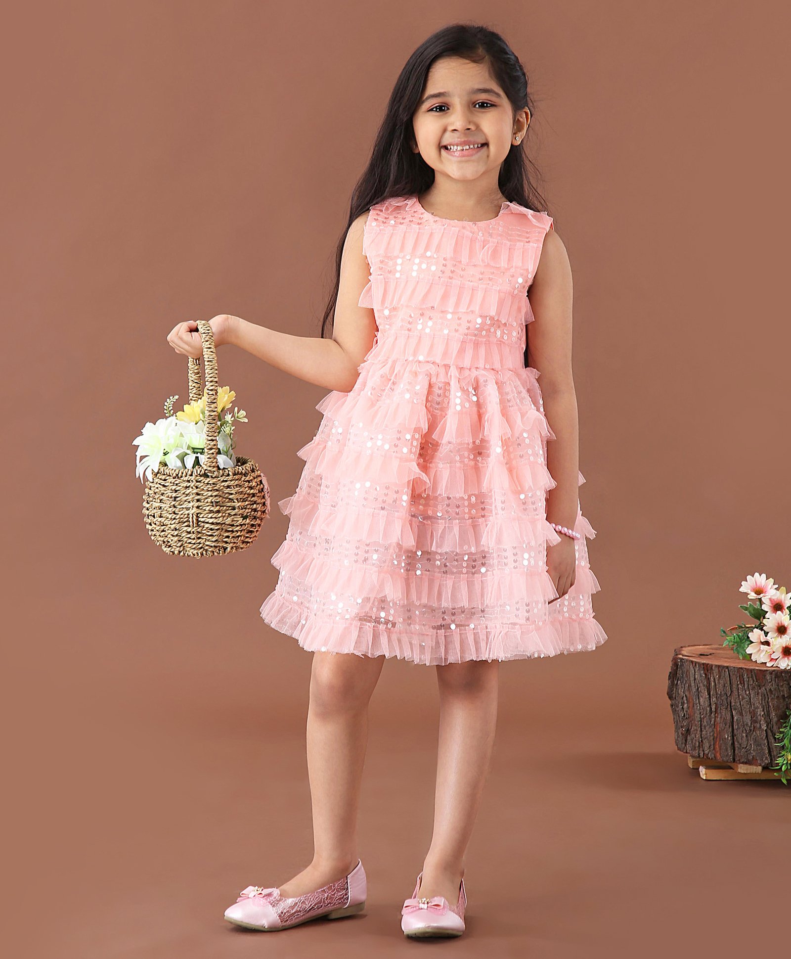 Mark & Mia Sleeveless Sequin Embellished Frock - Peach-image-5