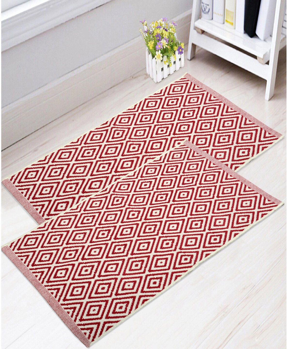 Saral Home Cotton Multi Purpose Rug Pack of 2 - Red-picture-42