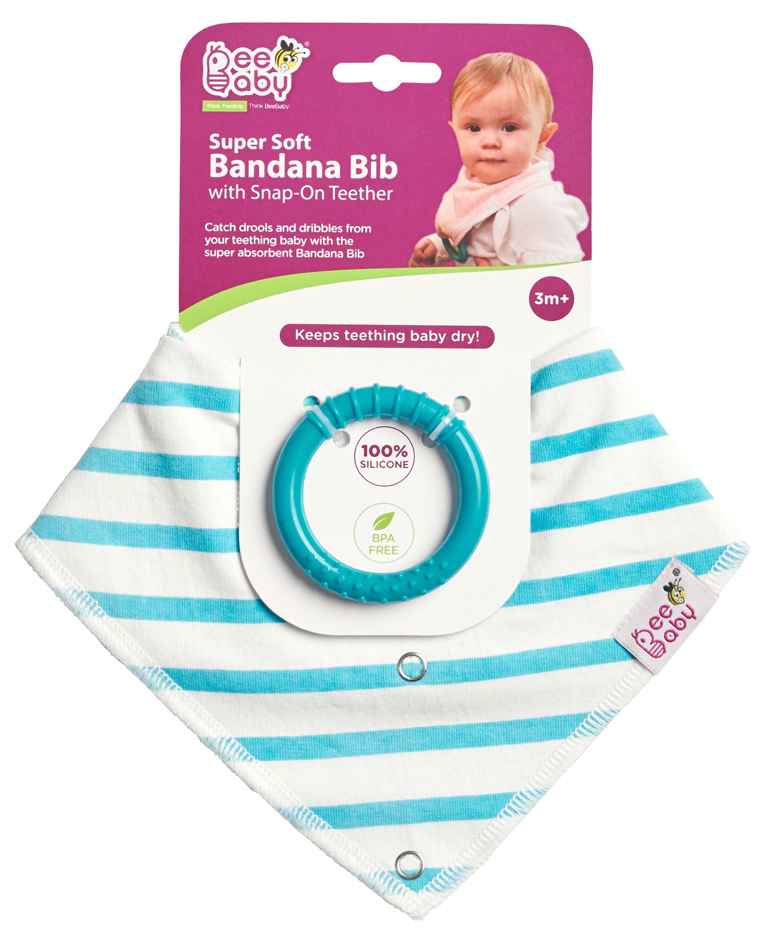 Beebaby Bandana Bib with Snap on Teether - Blue-image-41