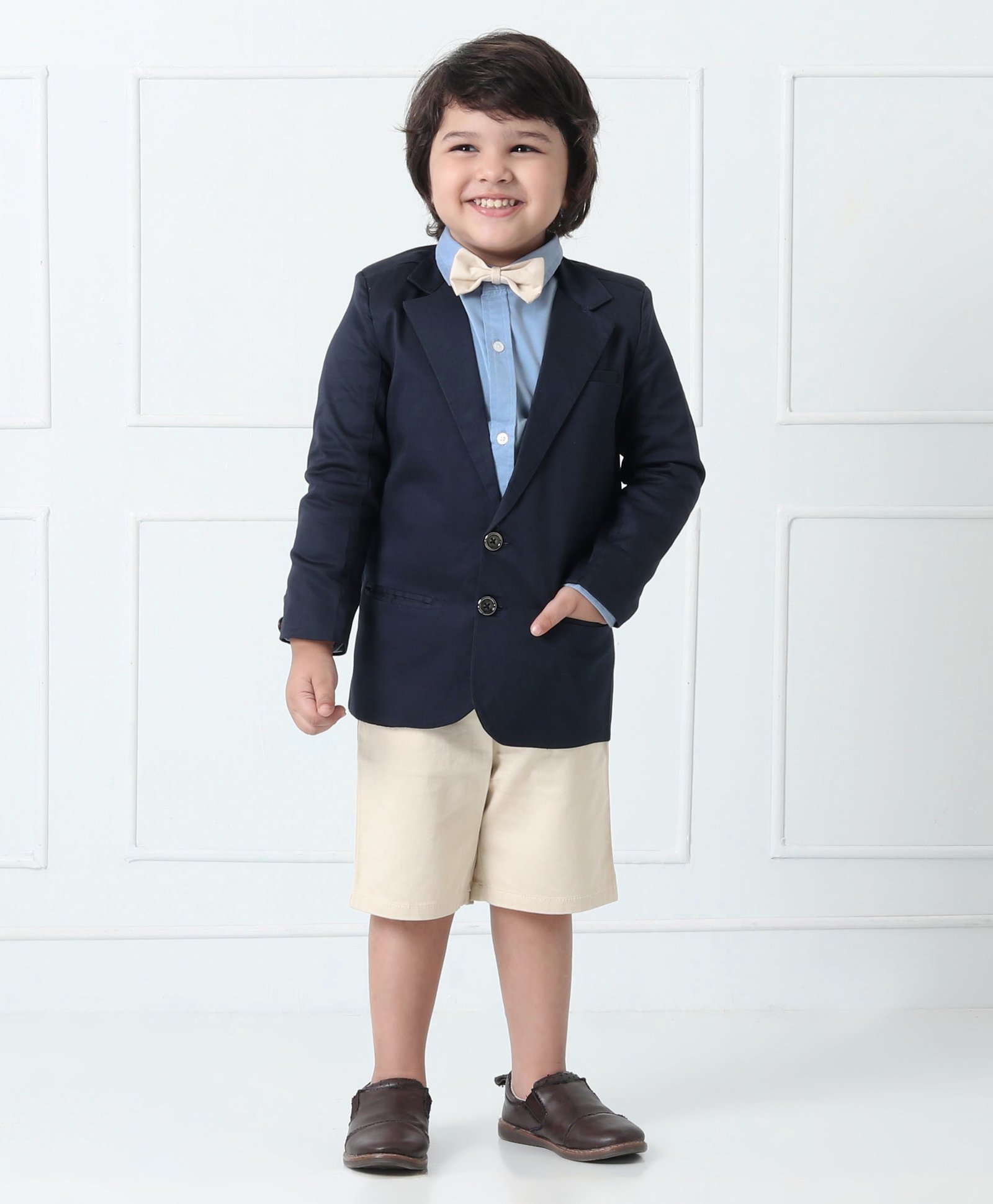 Mark & Mia 3 Piece Full Sleeves Party Suit With Bow - Navy Blue White-image-36