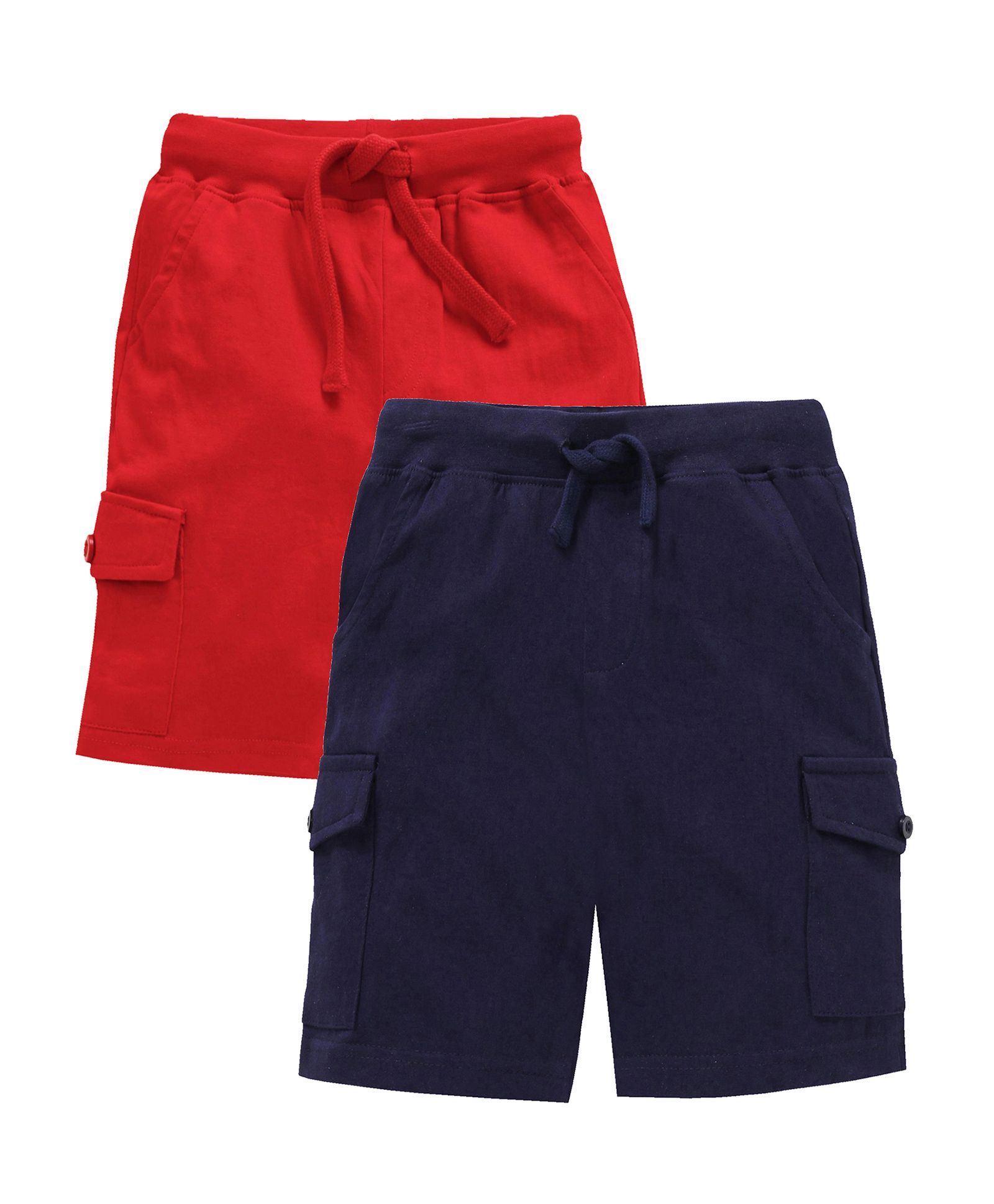 Kiddopanti Pack Of 2 Solid Colour Shorts - Red & Navy Blue-picture-34