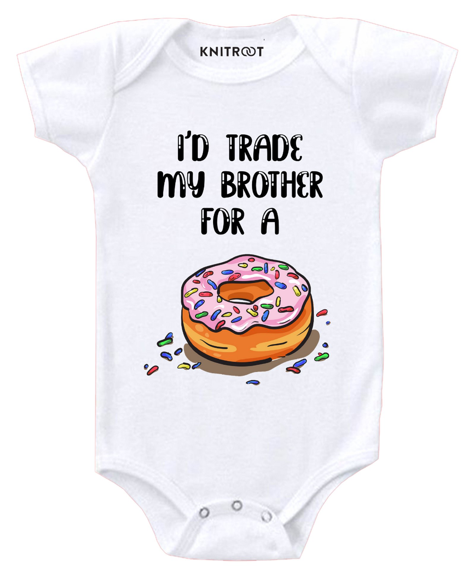 KNITROOT Short Sleeves Brother For Donut Print Onesie  - White-image-4