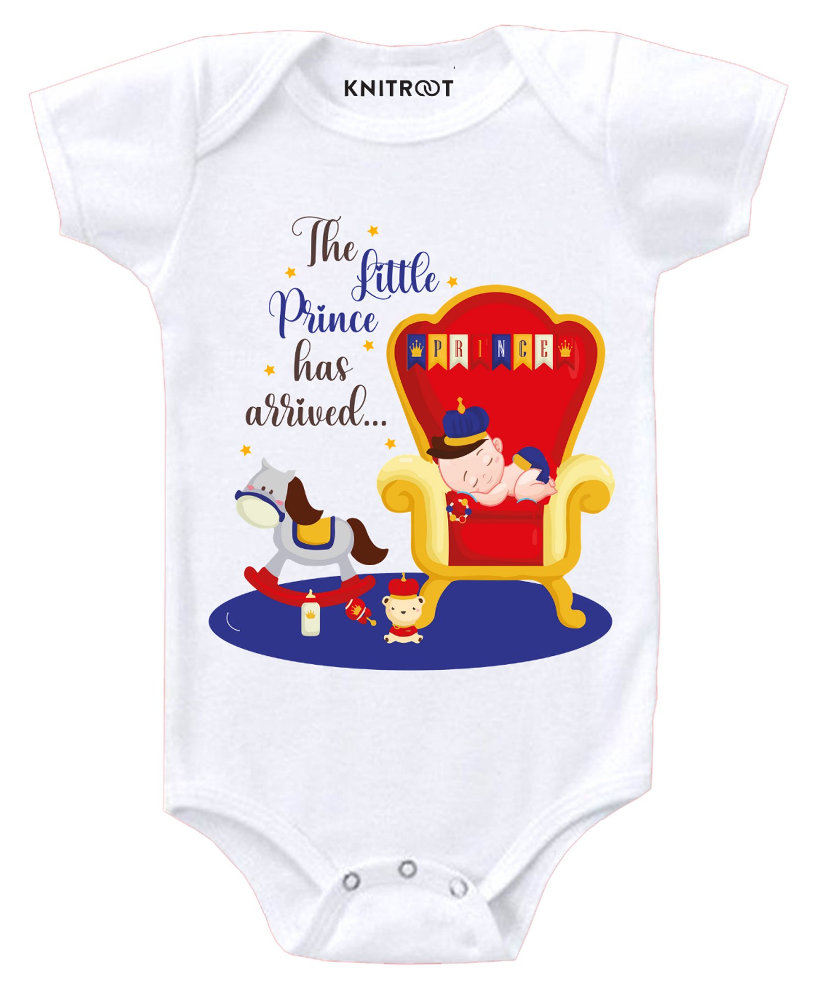 KNITROOT Prince Has Arrived Print Short Sleeves Onesie - White-image-16