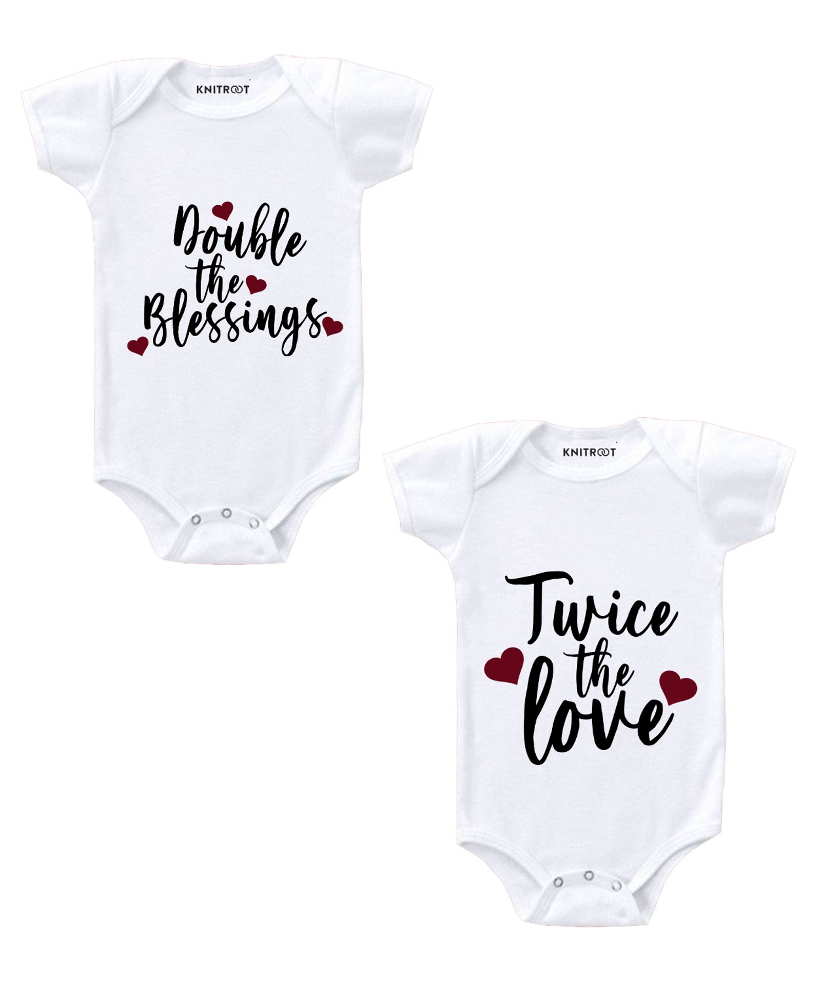 KNITROOT Twice The Love Print Pack Of 2 Short Sleeves Onesies - White-image-18
