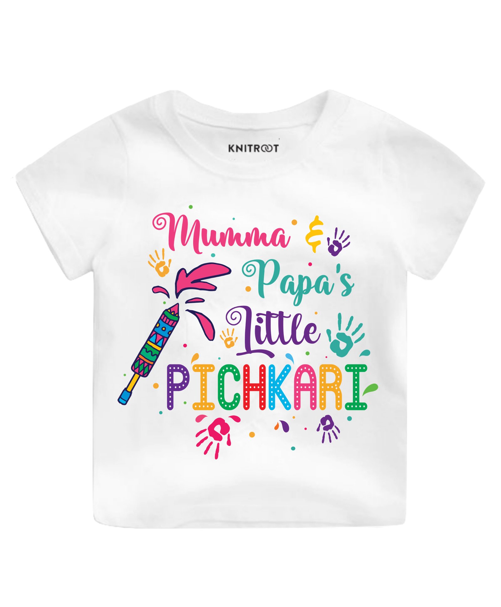 KNITROOT Half Sleeves Little Pichkari Print Tee - White-image-34