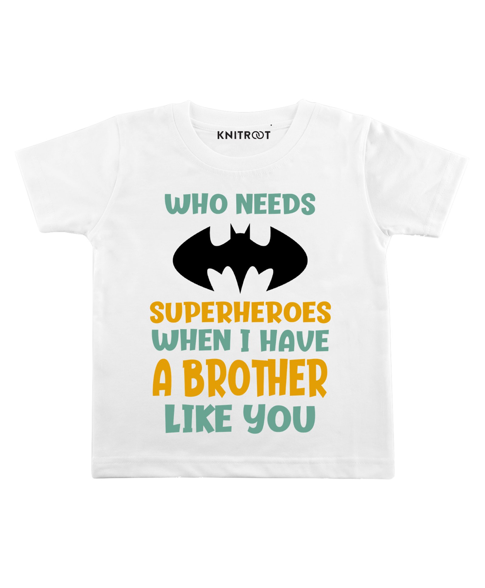 KNITROOT Half Sleeves Superhero Brother Printed Tee - White-image-47