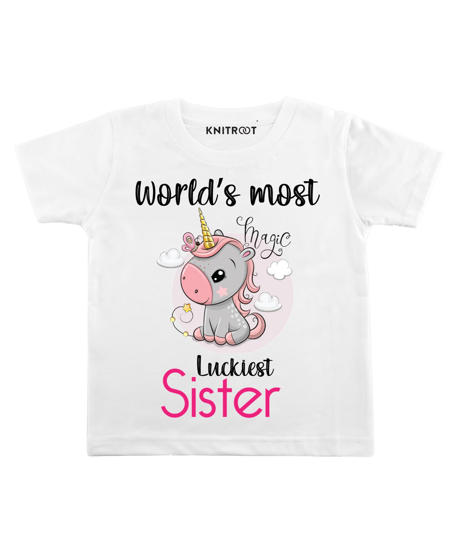 KNITROOT Luckiest Sister Print Half Sleeves Tee - White-image-14