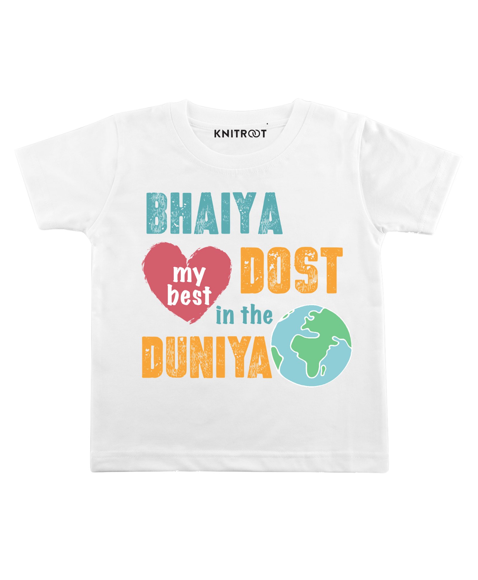 KNITROOT Bhaiya Dost Print Half Sleeves Tee - White-image-47