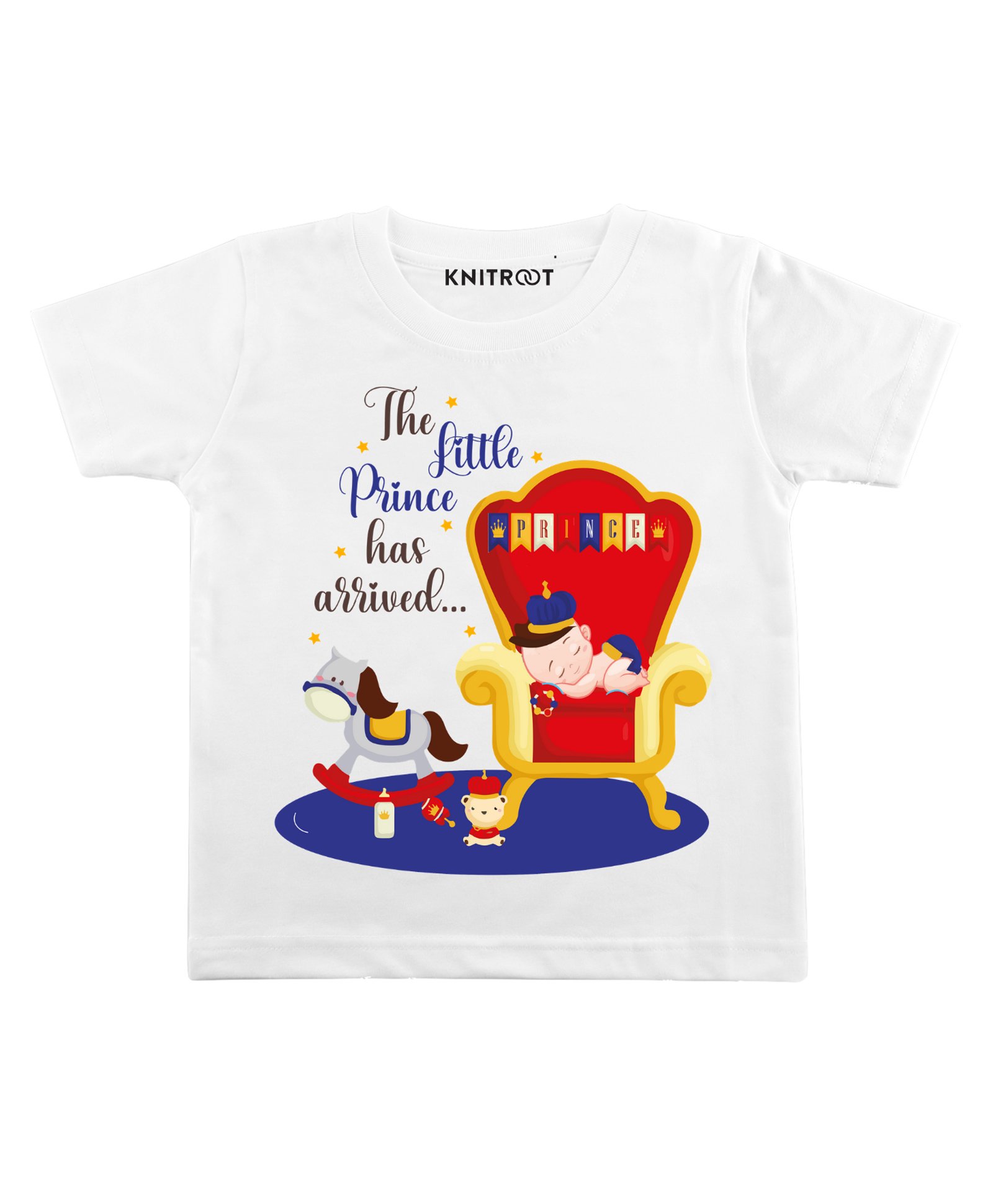 KNITROOT Half Sleeves Prince Has Arrived Print T-Shirt - White-image-18