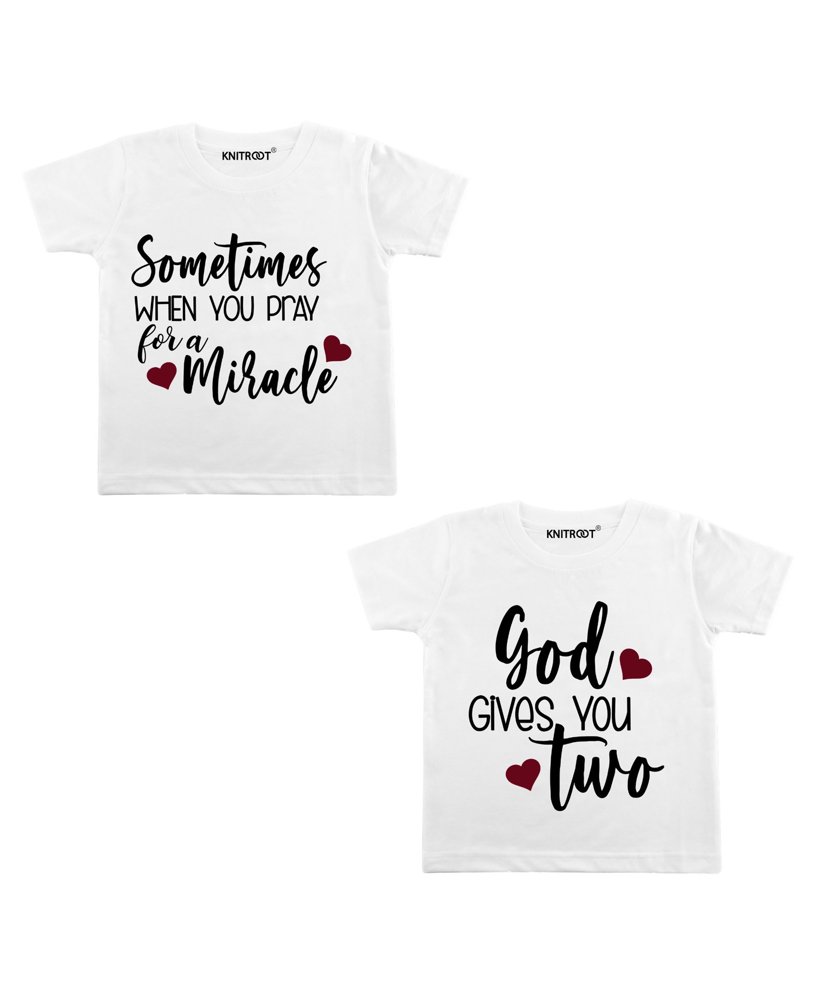KNITROOT Pack Of 2 Half Sleeves You Two Print T-Shirt - White-image-7